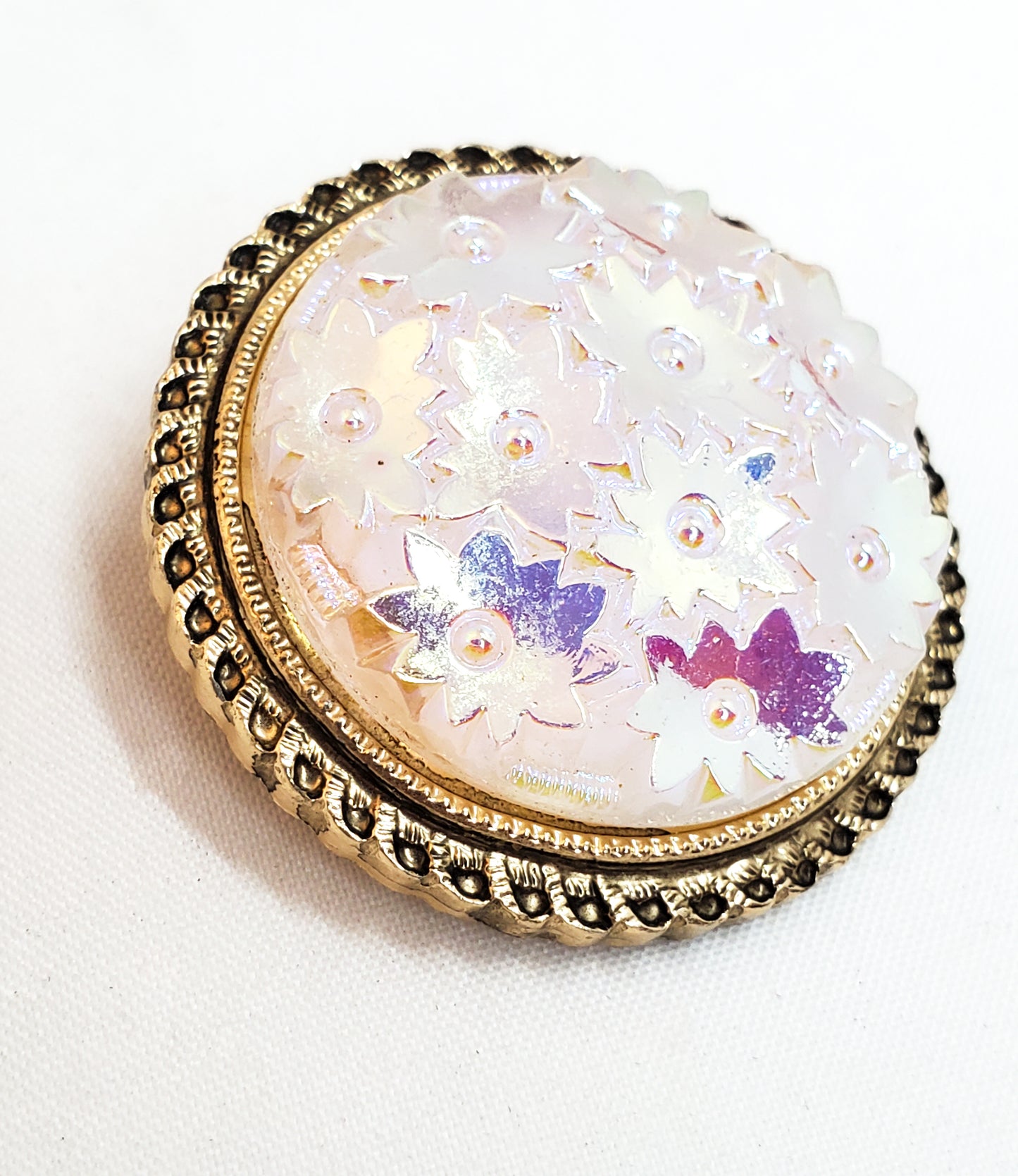 Western Germany Scarf clip Aurora Borealis molded glass flower vintage mid century rainbow