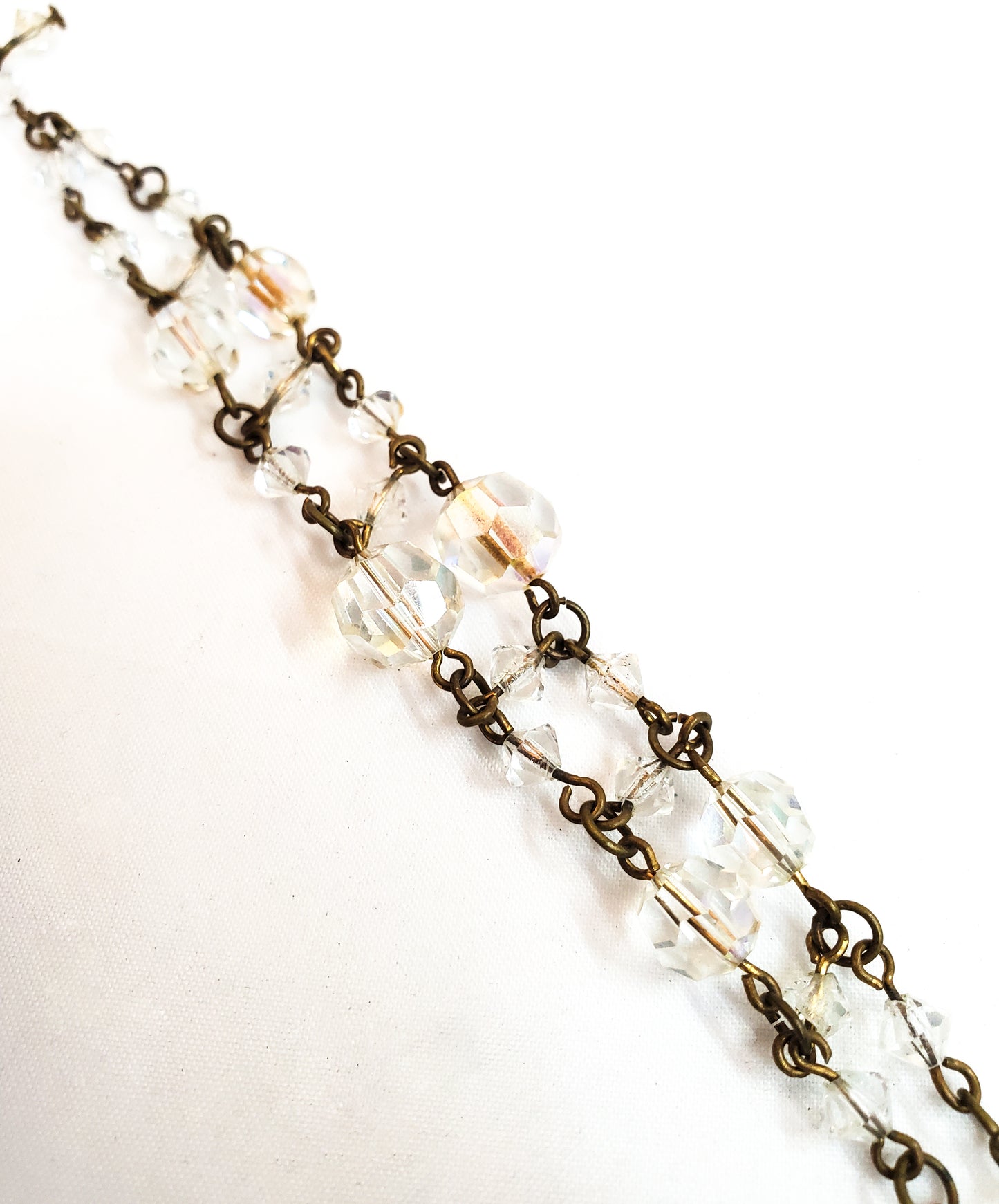 Austrian Crystal aurora borealis beaded brass mid century bracelet