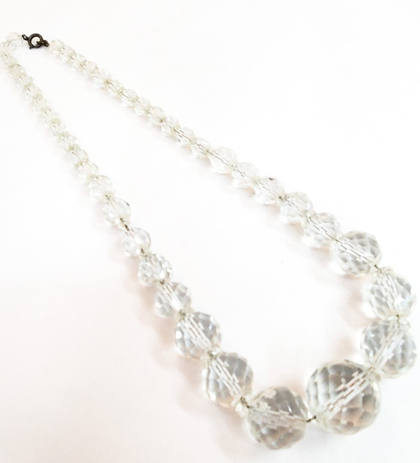 Art Deco sterling silver Faceted Czech glass lead crystal clear beaded necklace Antique