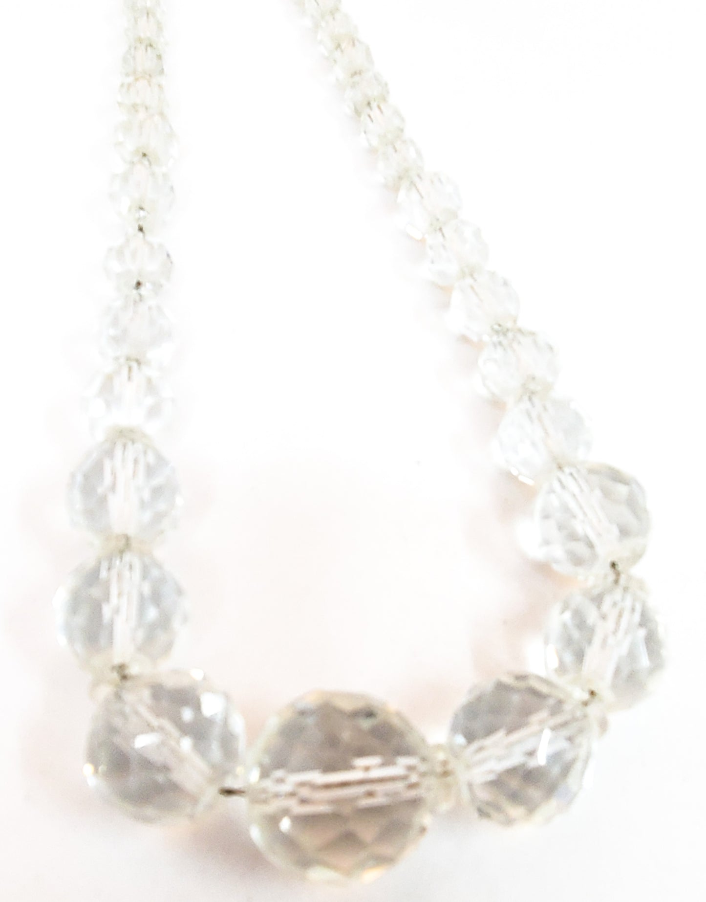 Art Deco sterling silver Faceted Czech glass lead crystal clear beaded necklace Antique