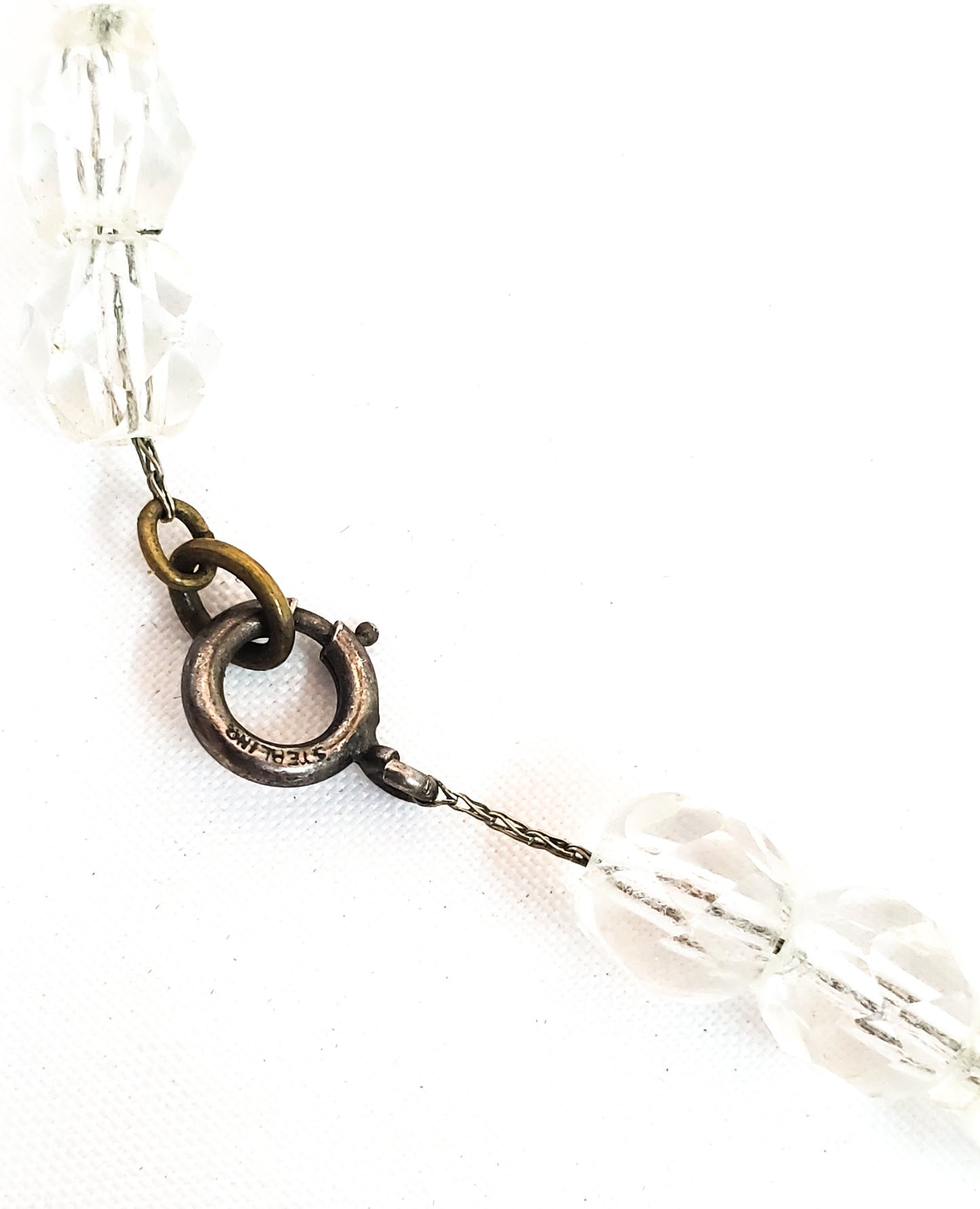 Art Deco sterling silver Faceted Czech glass lead crystal clear beaded necklace Antique