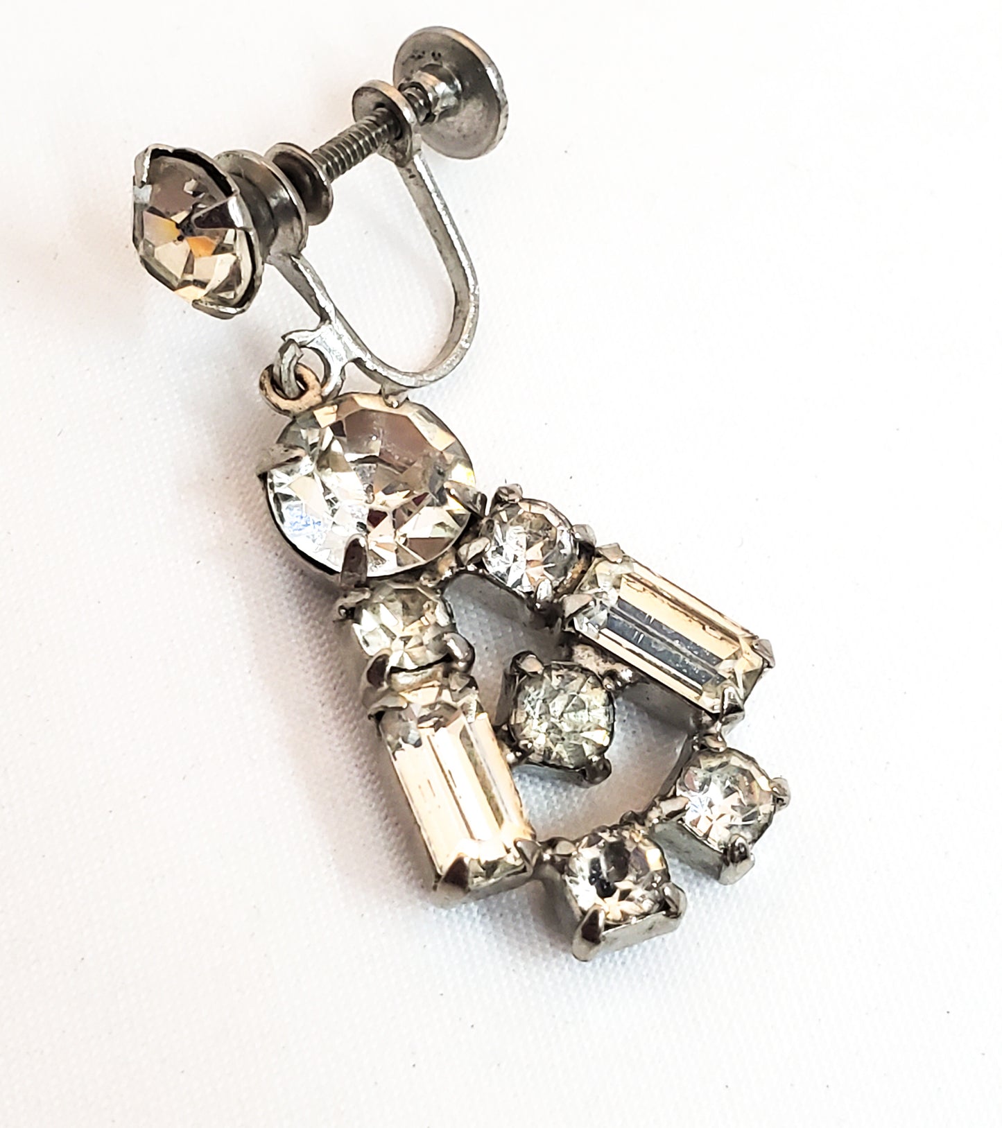 Clear teardrop rhinestone antique necklace and earring set demi parure screw back