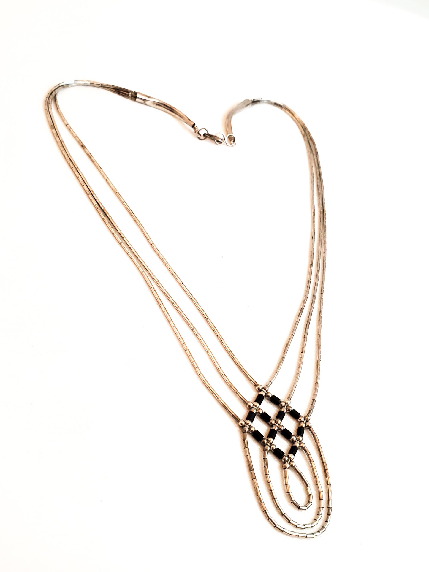 Liquid silver black Heishi bead Native American sterling silver southwestern necklace 925