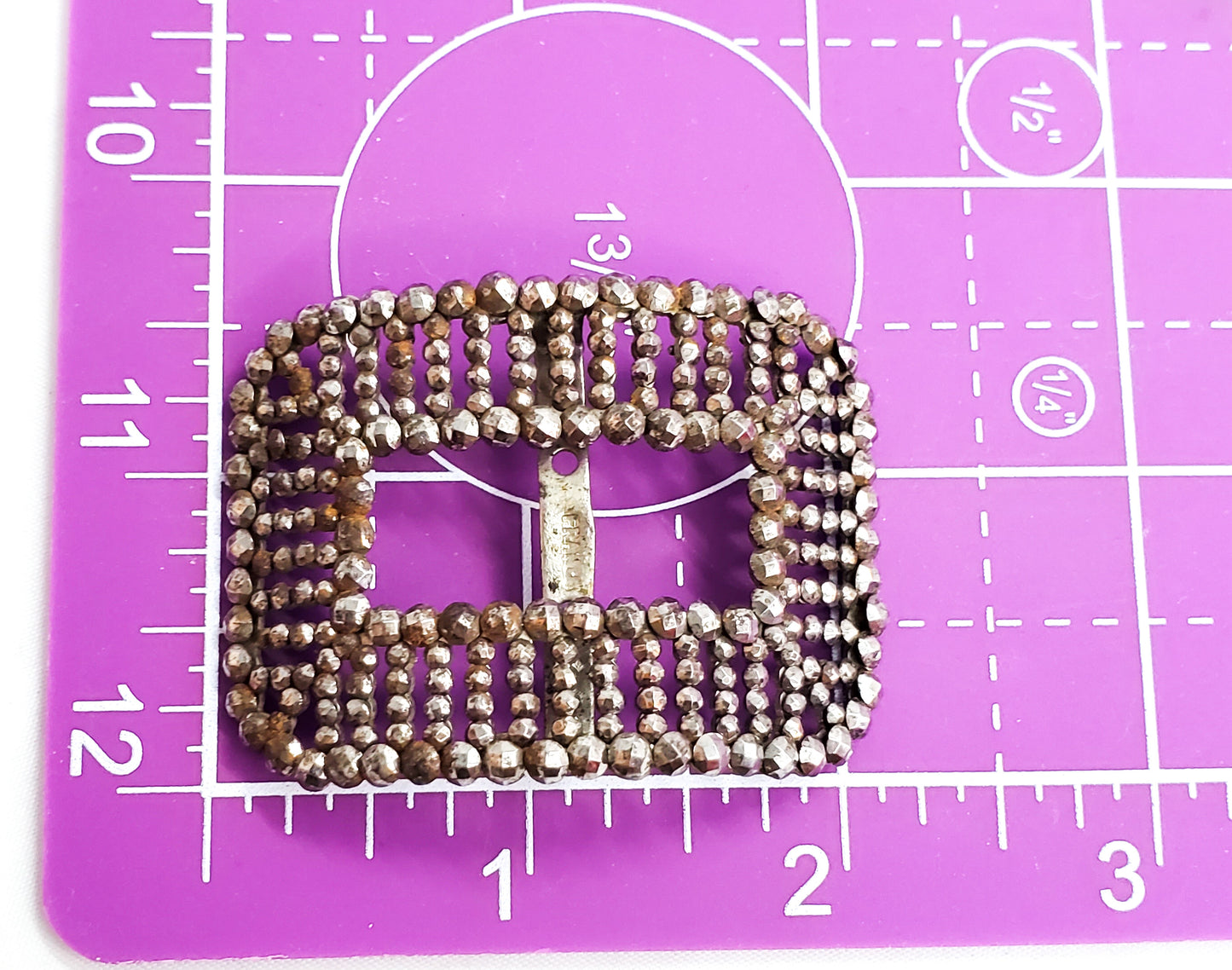 Antique Victorian French steel cut beaded shoe clip made in France micro bead