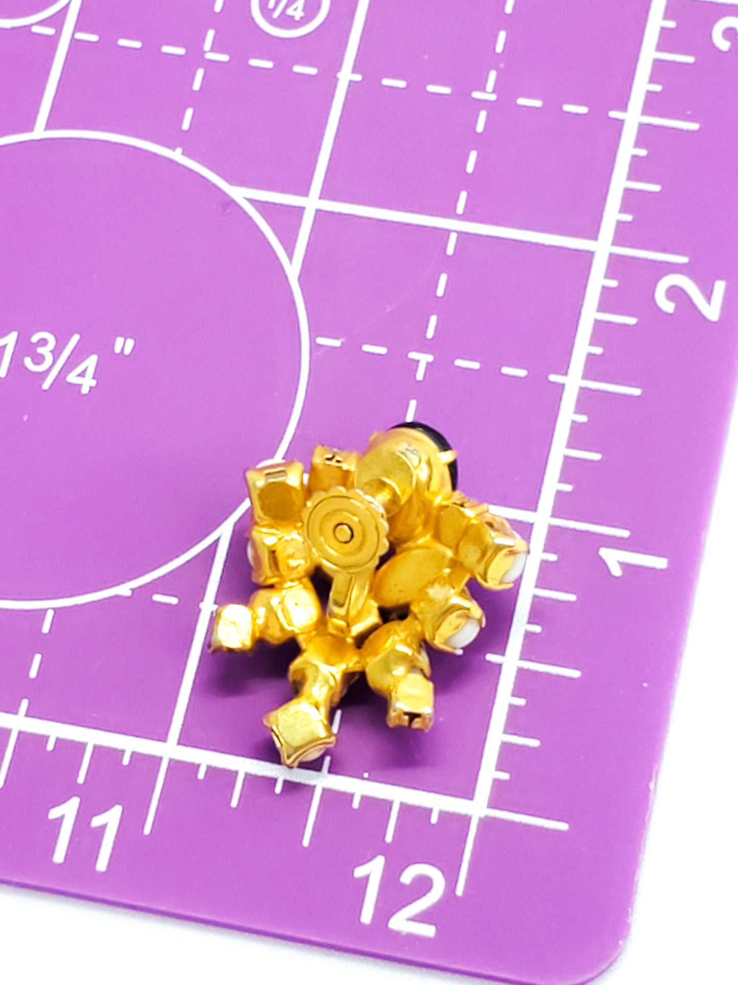 Black and white milk glass and rhinestone gold toned screw back vintage earrings mid century