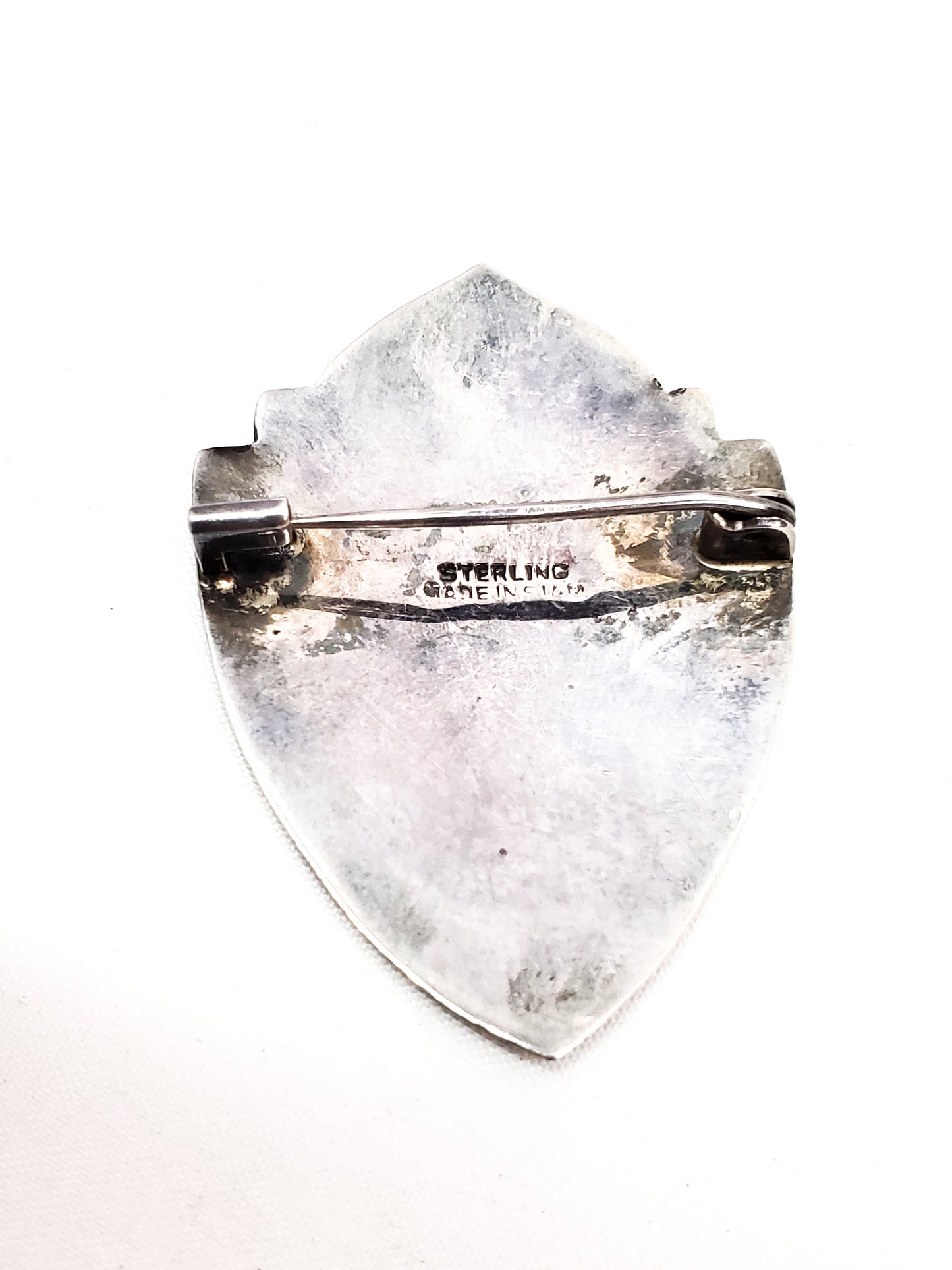 Siam Mekkela goddess of lightning nielloware black sterling silver shield brooch 925