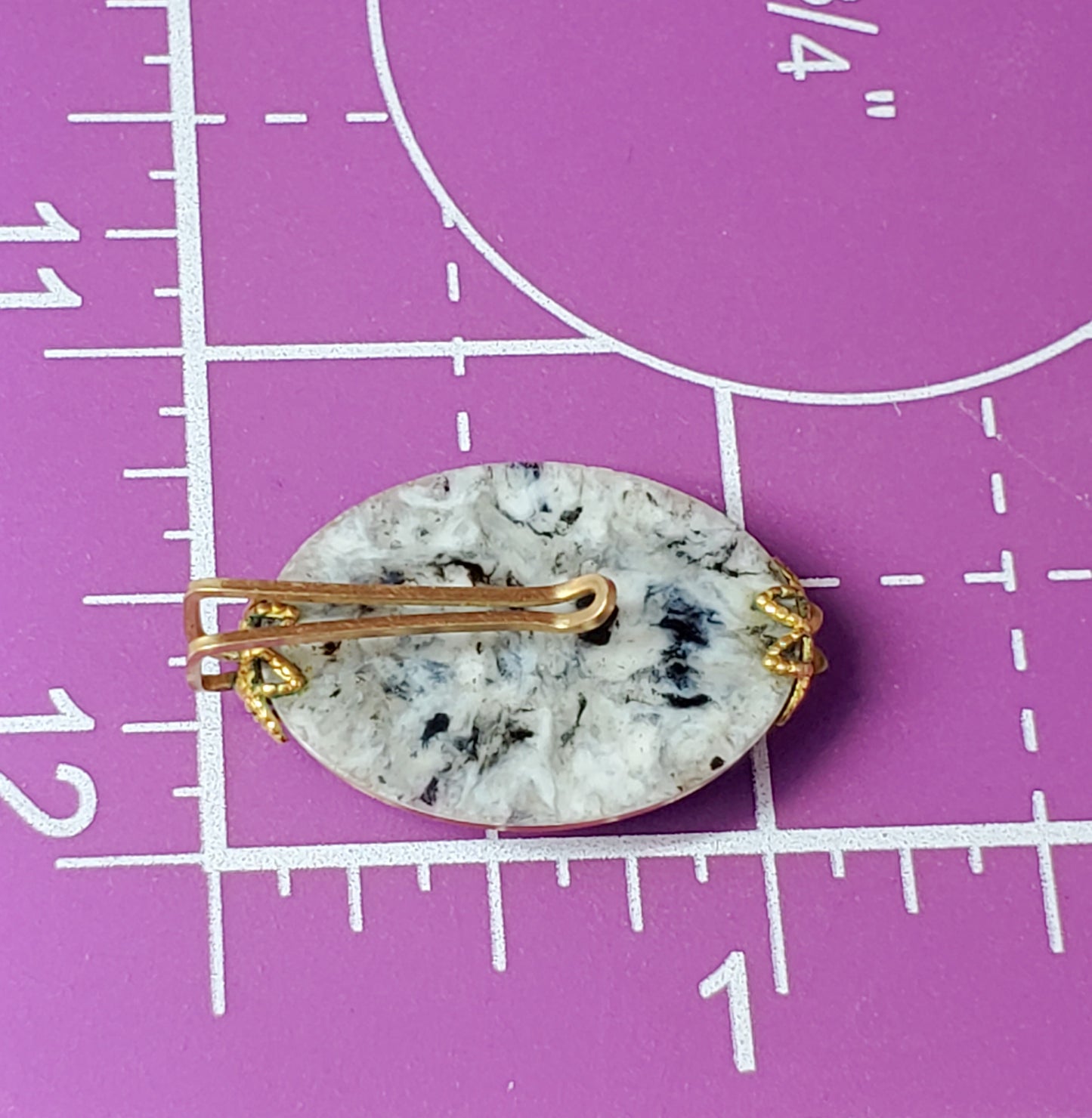 Artisan black and white marbled lucite gold filled wire wrapped vintage tie clip