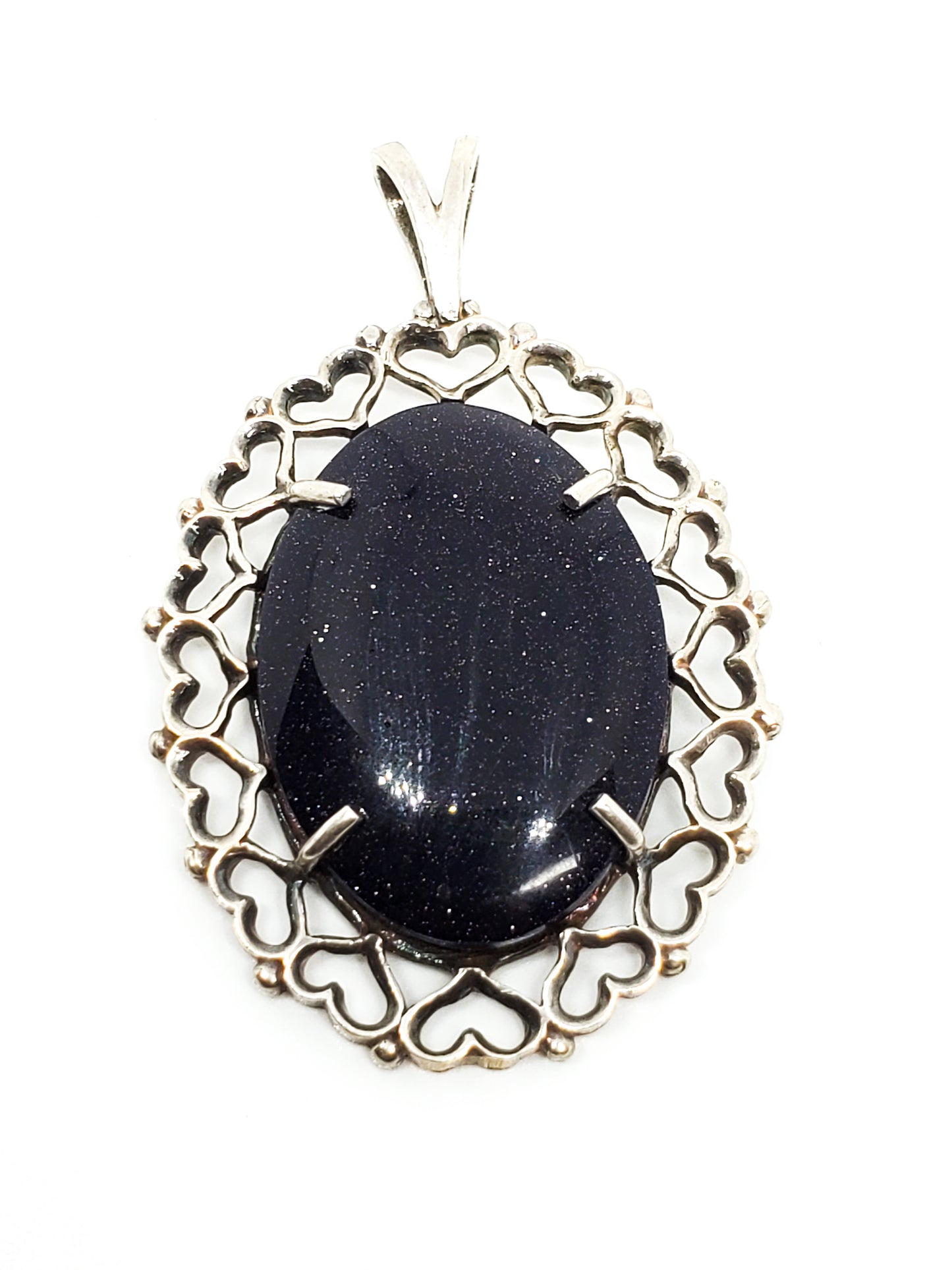 Kabana KBM Heart blue goldstone sterling silvre oval signed pendant 9.2 grams