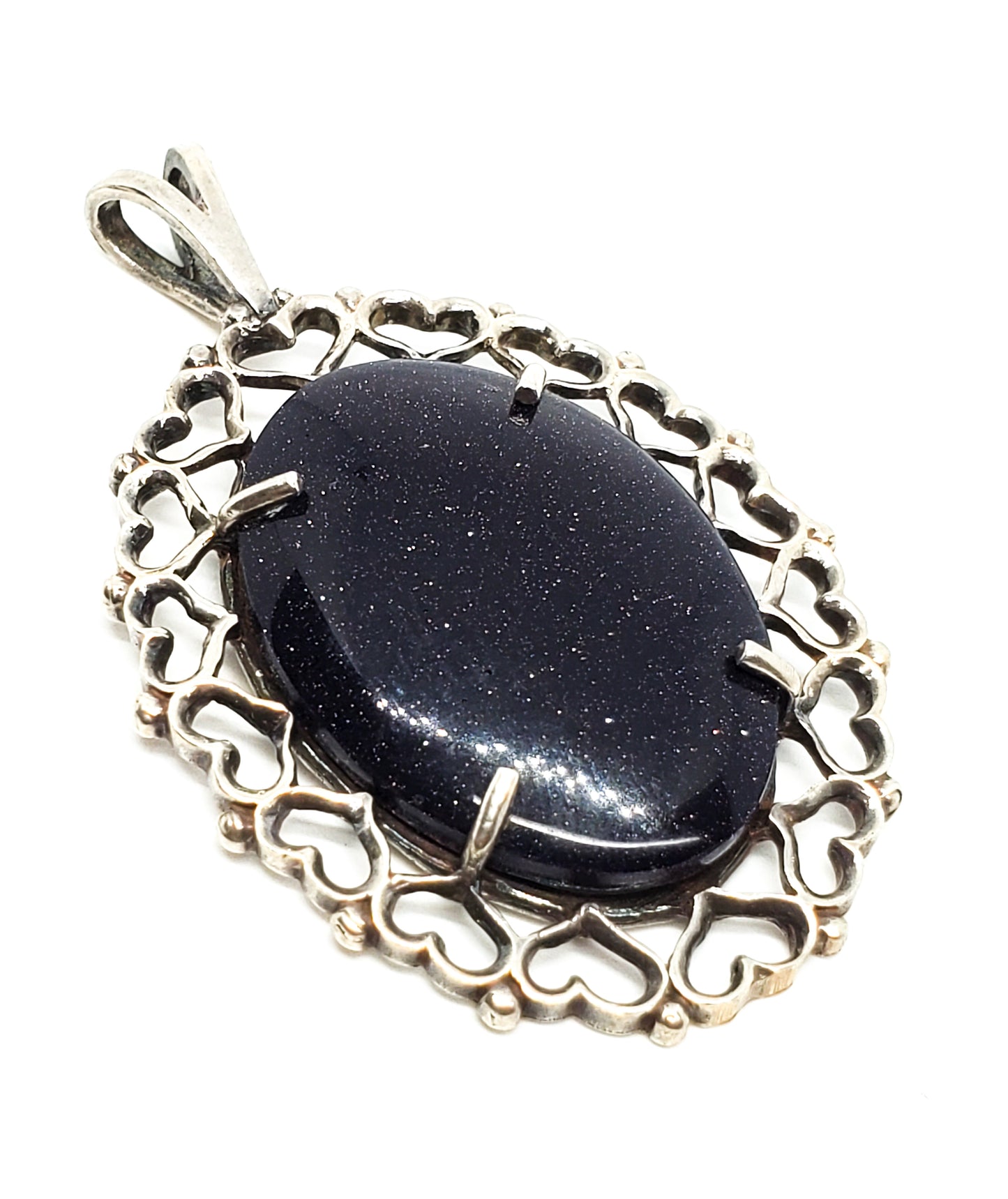 Kabana KBM Heart blue goldstone sterling silvre oval signed pendant 9.2 grams