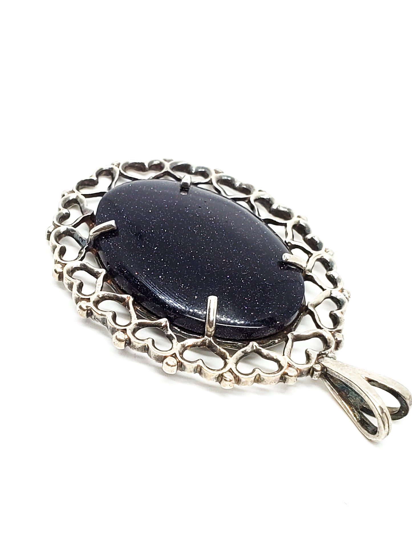 Kabana KBM Heart blue goldstone sterling silvre oval signed pendant 9.2 grams