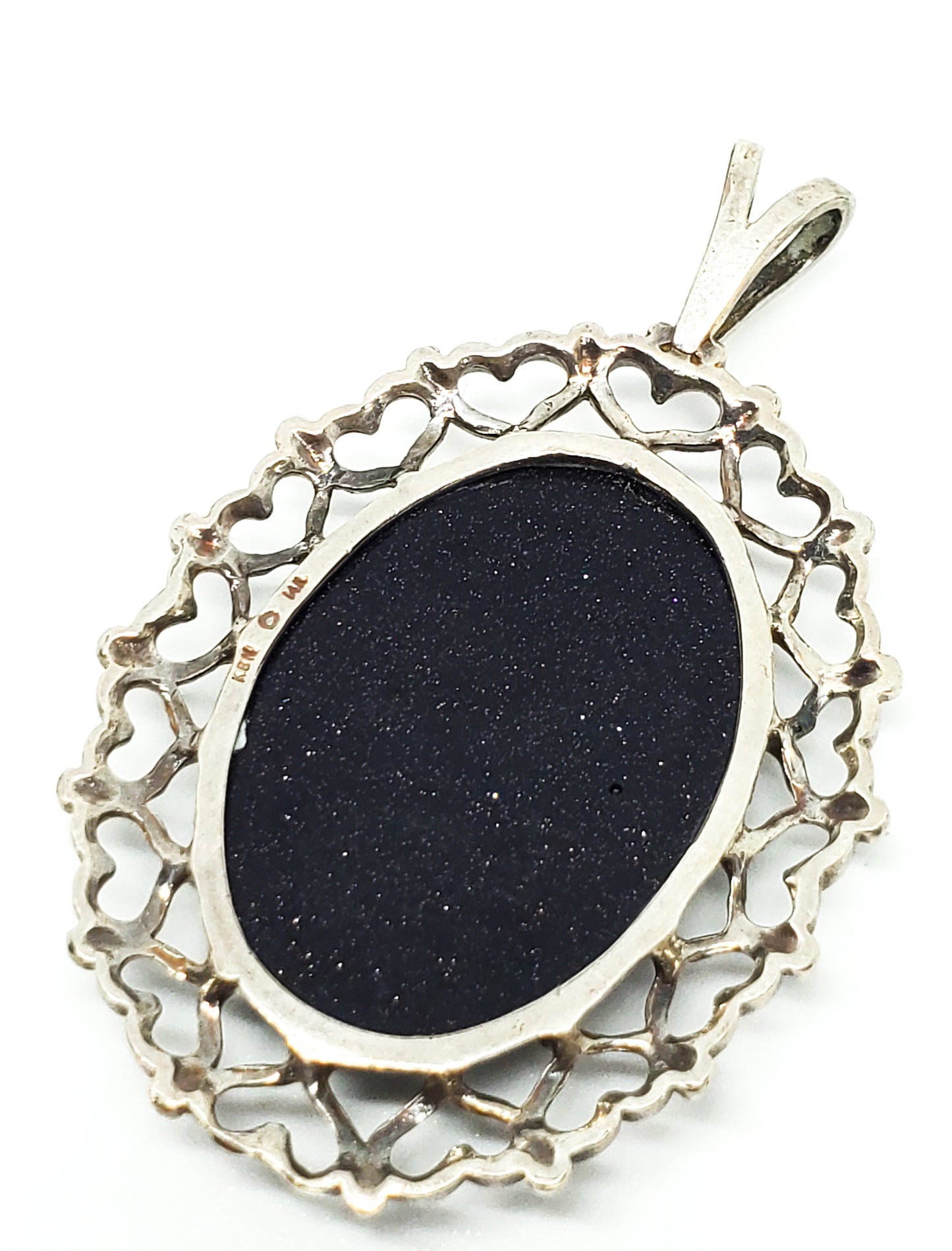Kabana KBM Heart blue goldstone sterling silvre oval signed pendant 9.2 grams