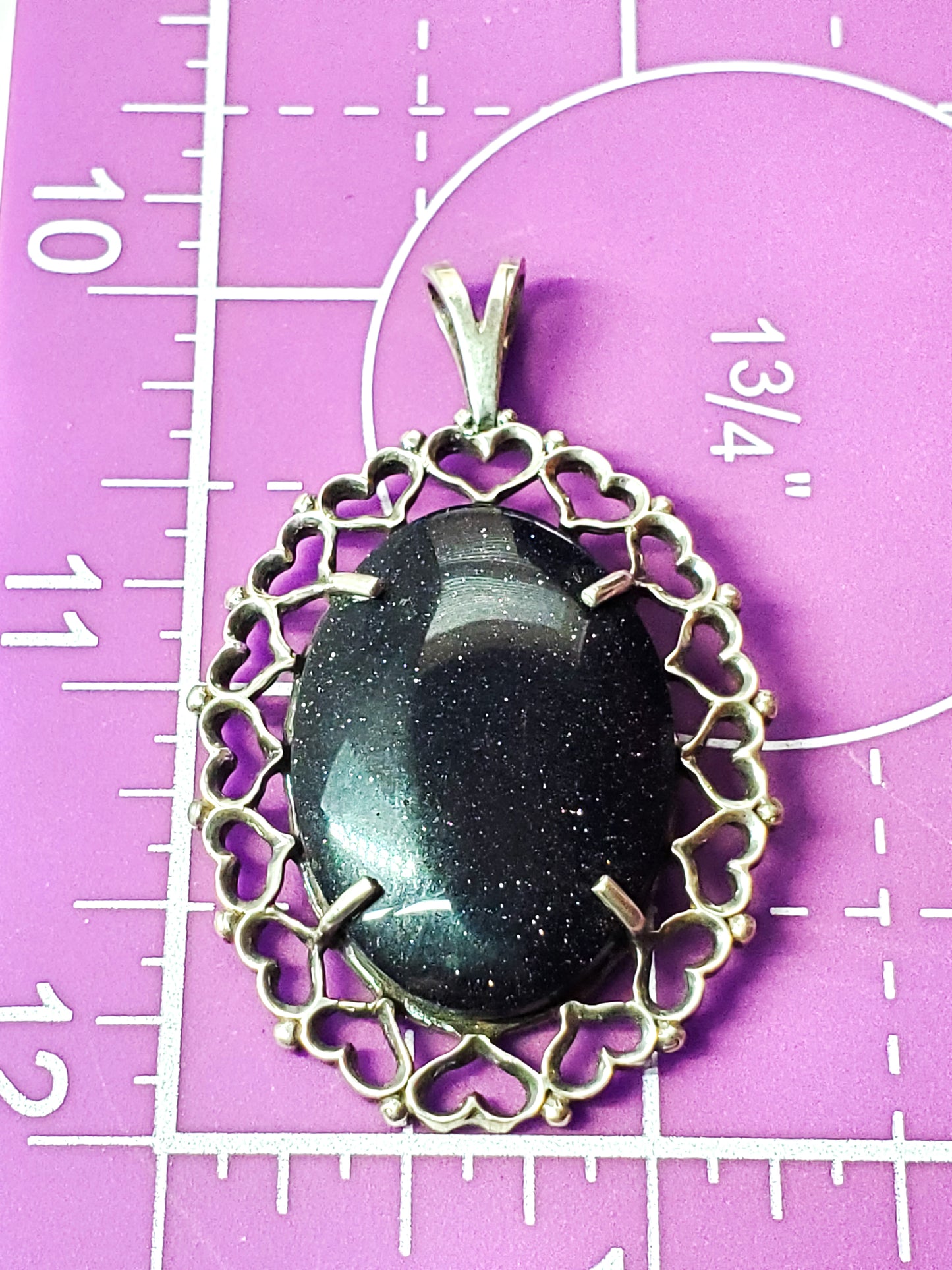 Kabana KBM Heart blue goldstone sterling silvre oval signed pendant 9.2 grams