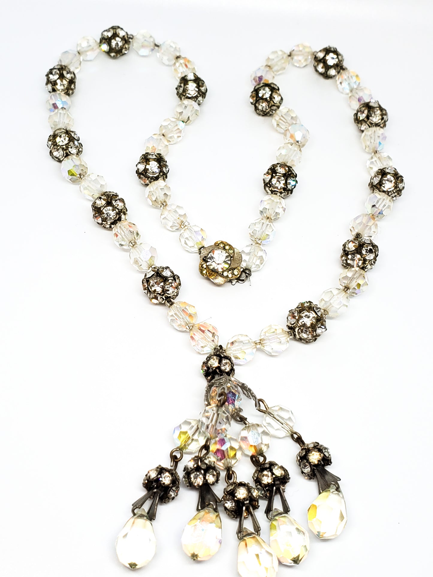Austrian crystal and rhinestone beaded vintage necklace with pendant 21 inches