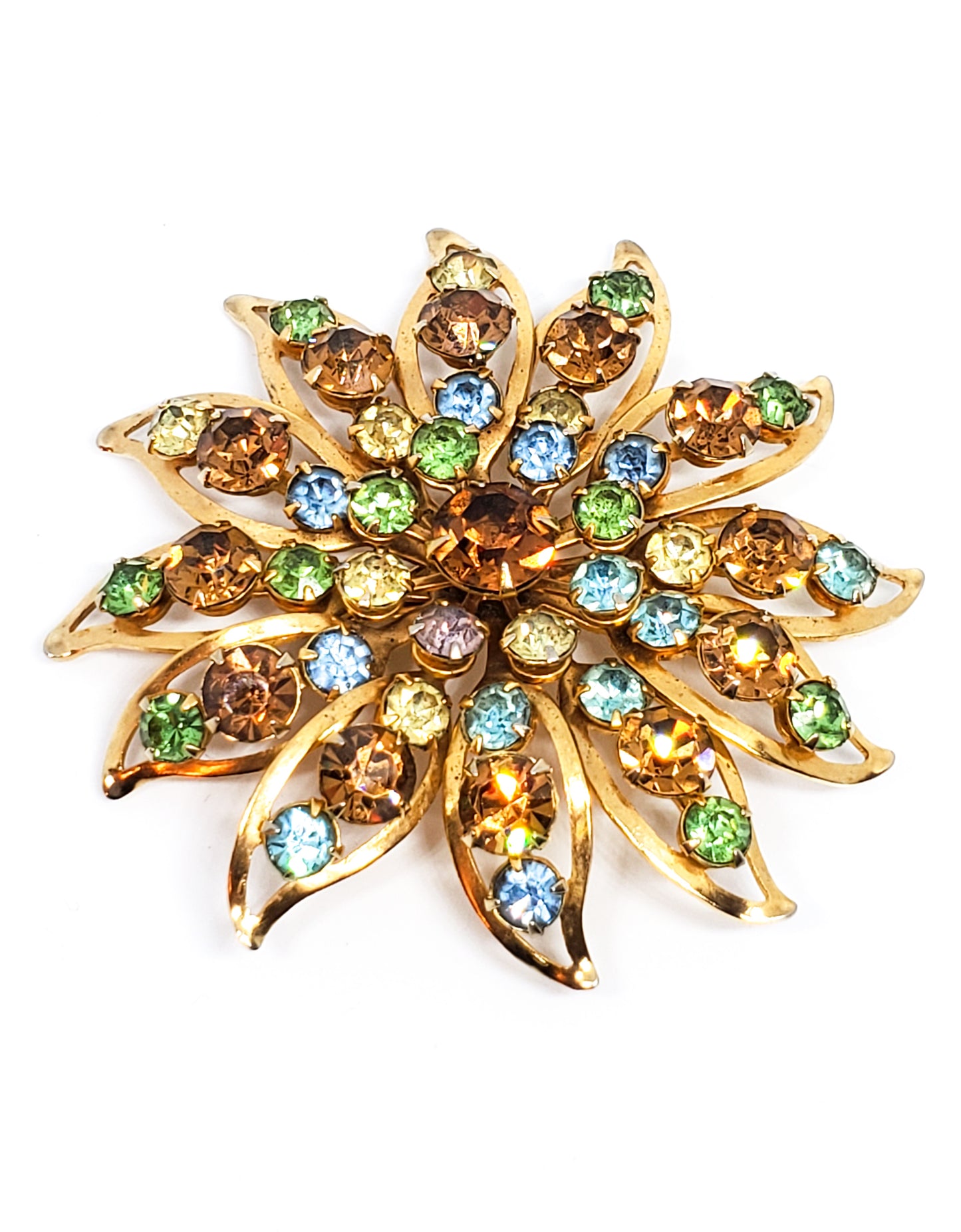 Carnival atomic Rhinestone flower scatter brooch mid century pin