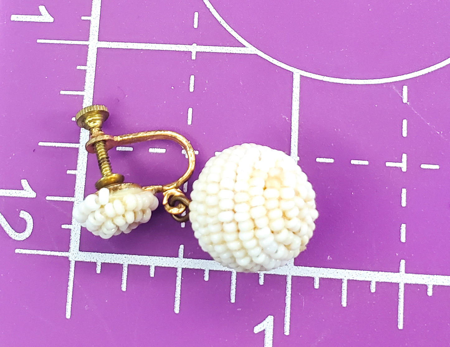 Bohemian style vintage white seed bead pin up drop screw back earrings