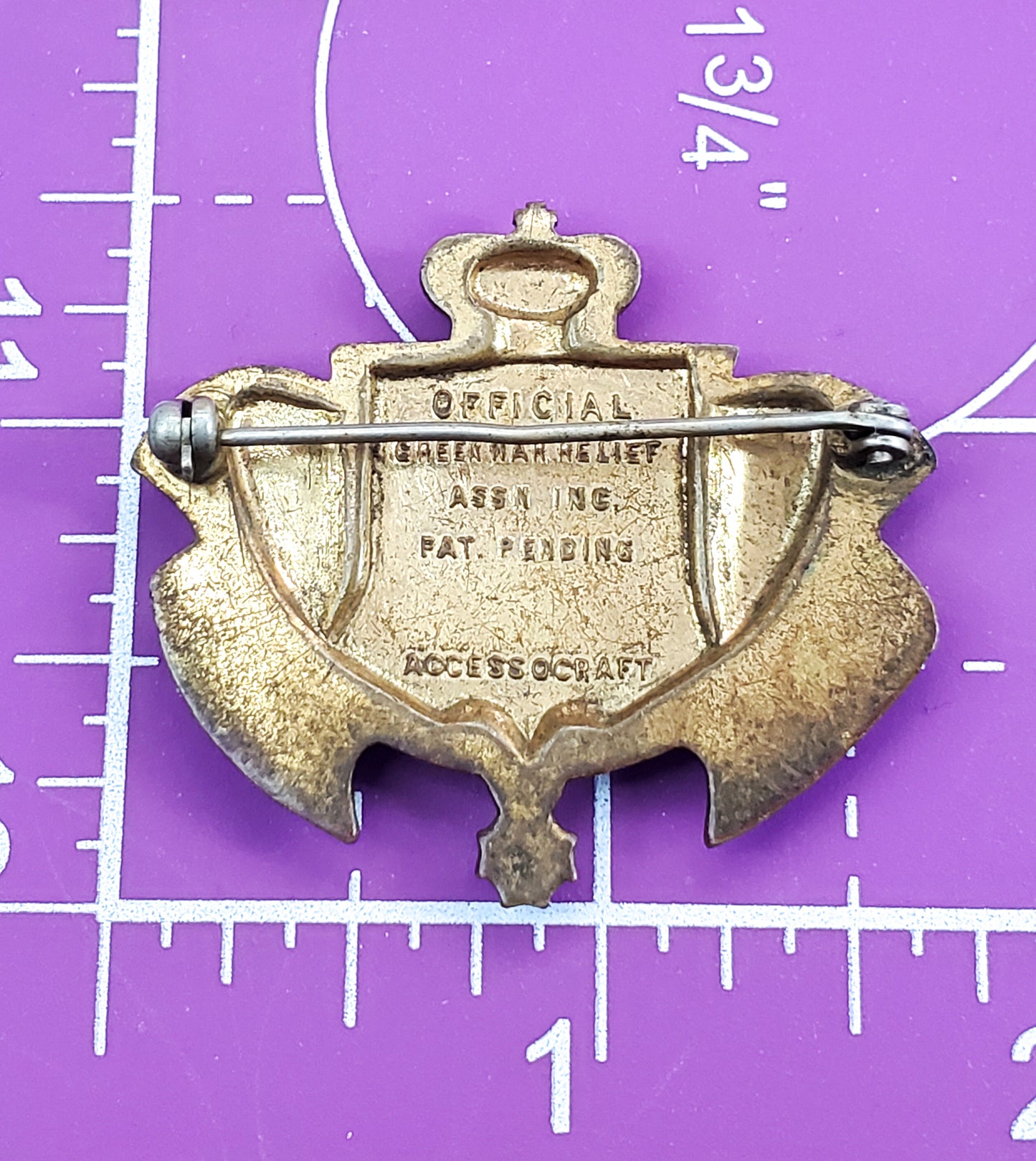 WWII Accessocraft Official Greek War Relief stamped vintage crest heraldic brooch pin