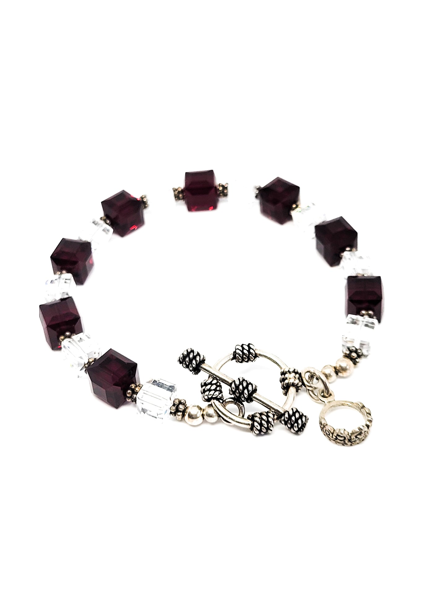 Red Queen red and clear crystal sterling silver vintage bracelet with sterling crown