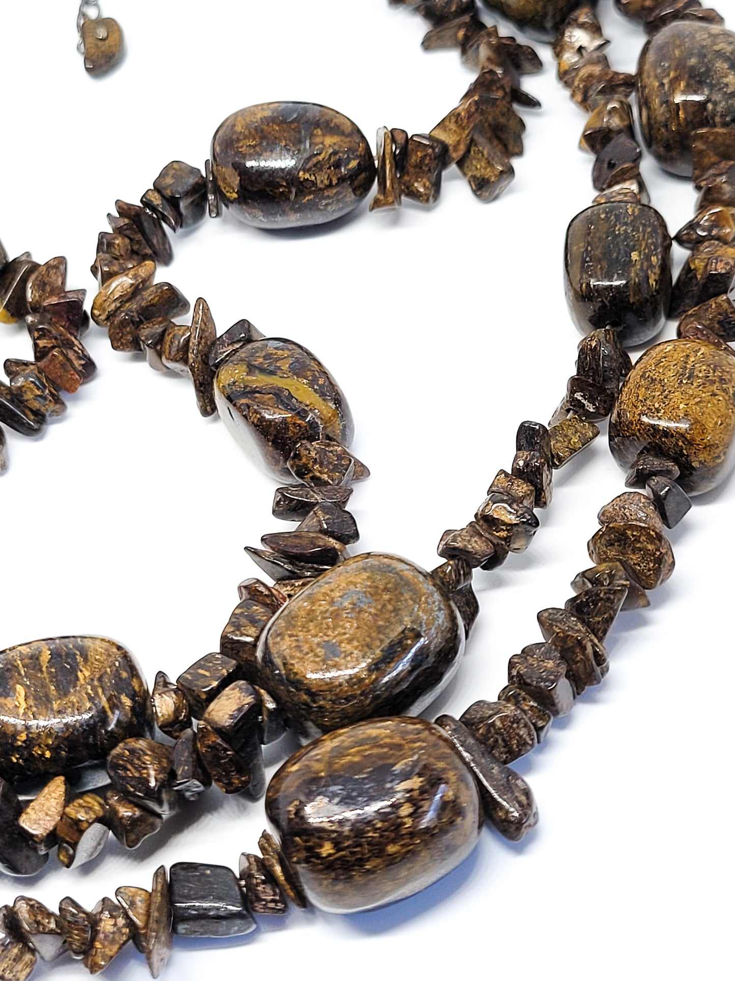 Tiger Iron ore 3 strand beaded sterling silver tiered vintage necklace Tiger eye