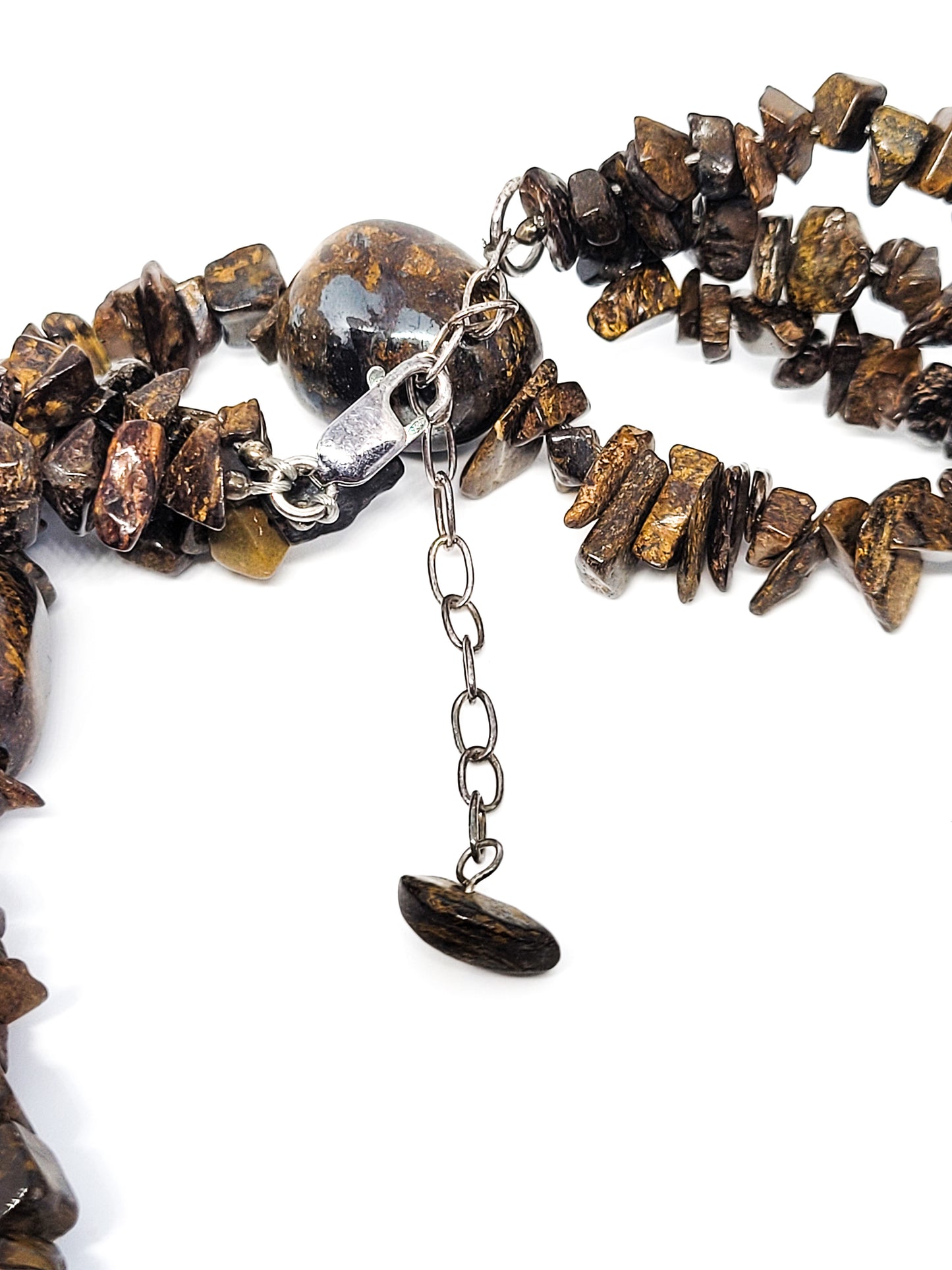 Tiger Iron ore 3 strand beaded sterling silver tiered vintage necklace Tiger eye