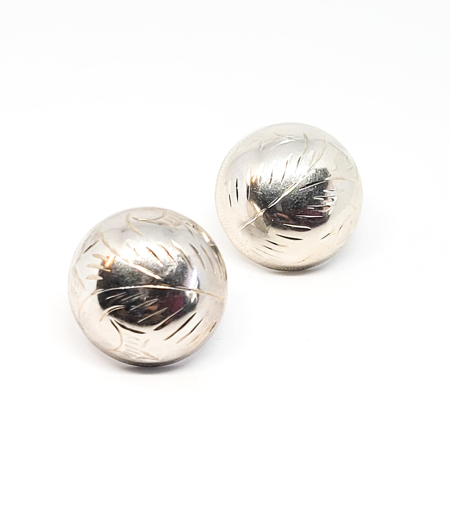 Concho STI etched sterling silver holloware domed vintage button post earrings