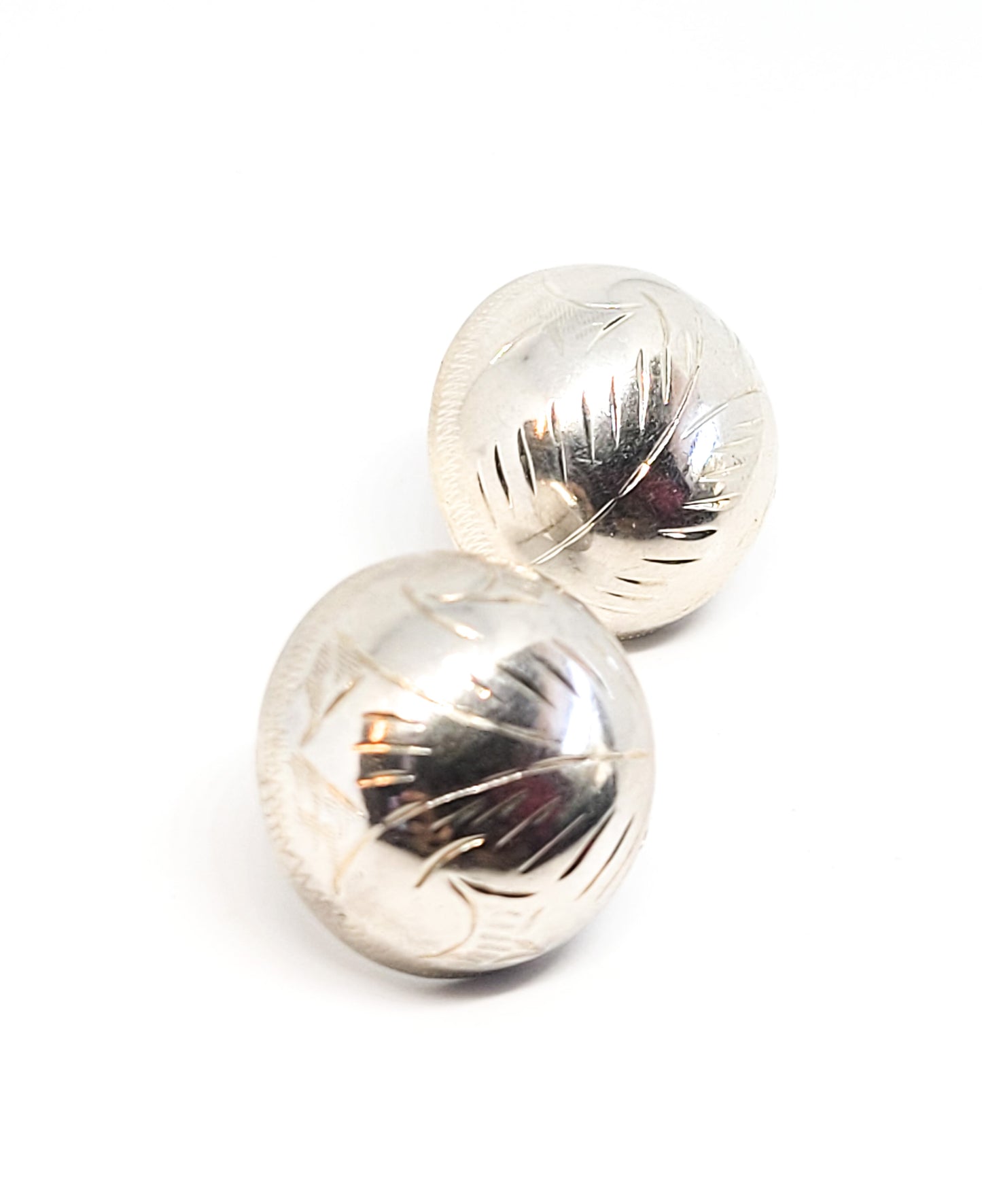 Concho STI etched sterling silver holloware domed vintage button post earrings