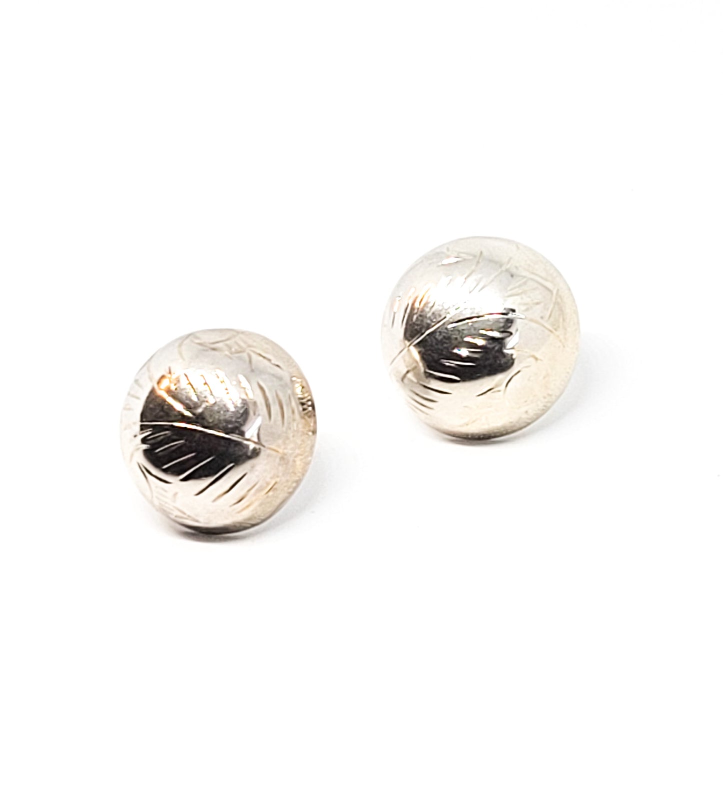 Concho STI etched sterling silver holloware domed vintage button post earrings