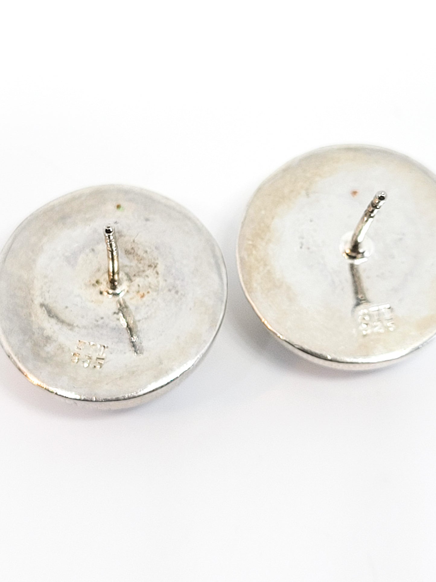 Concho STI etched sterling silver holloware domed vintage button post earrings