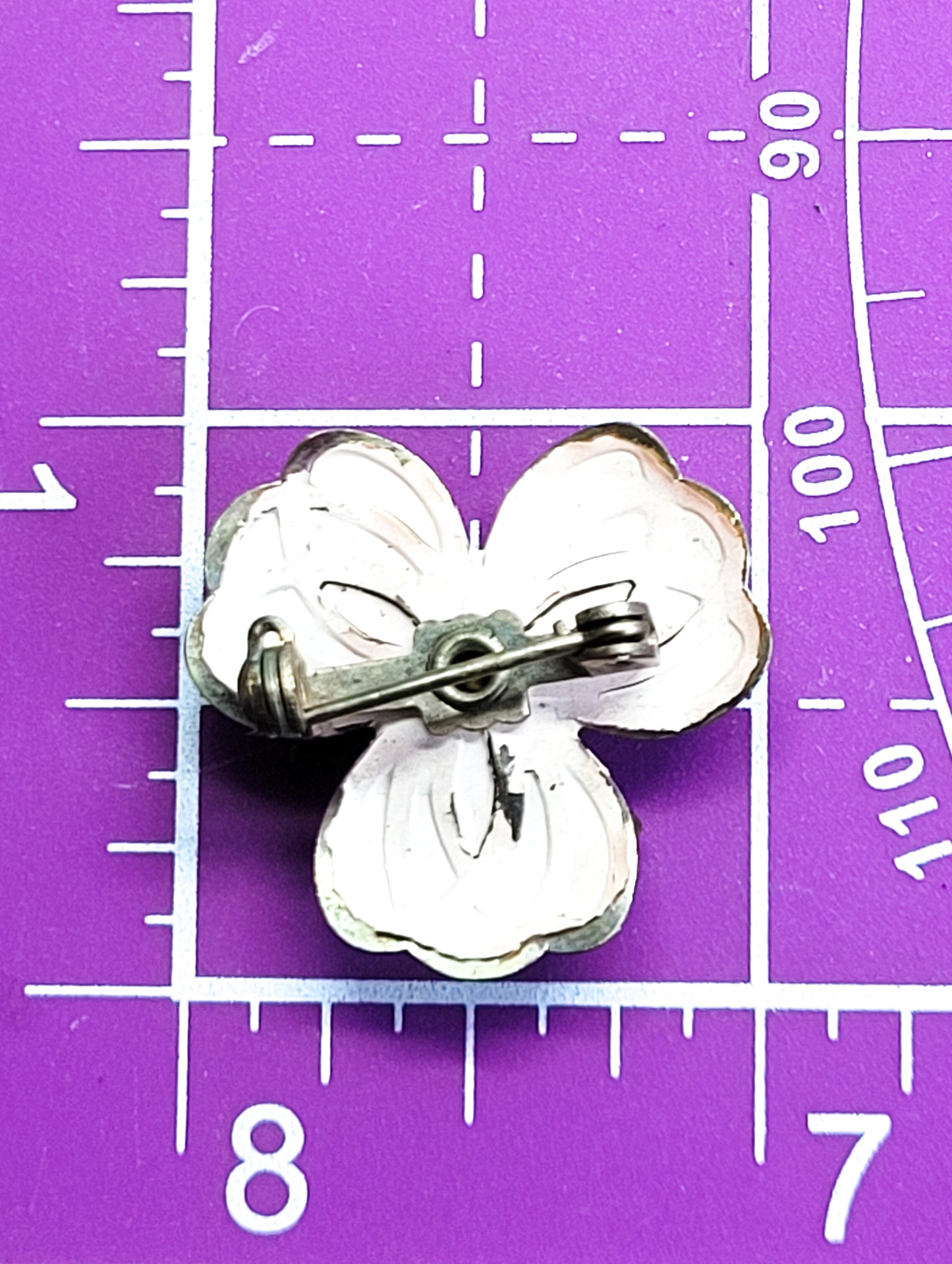 Pansy Topaz rhinestone tin enamel painted vintage brooch pin