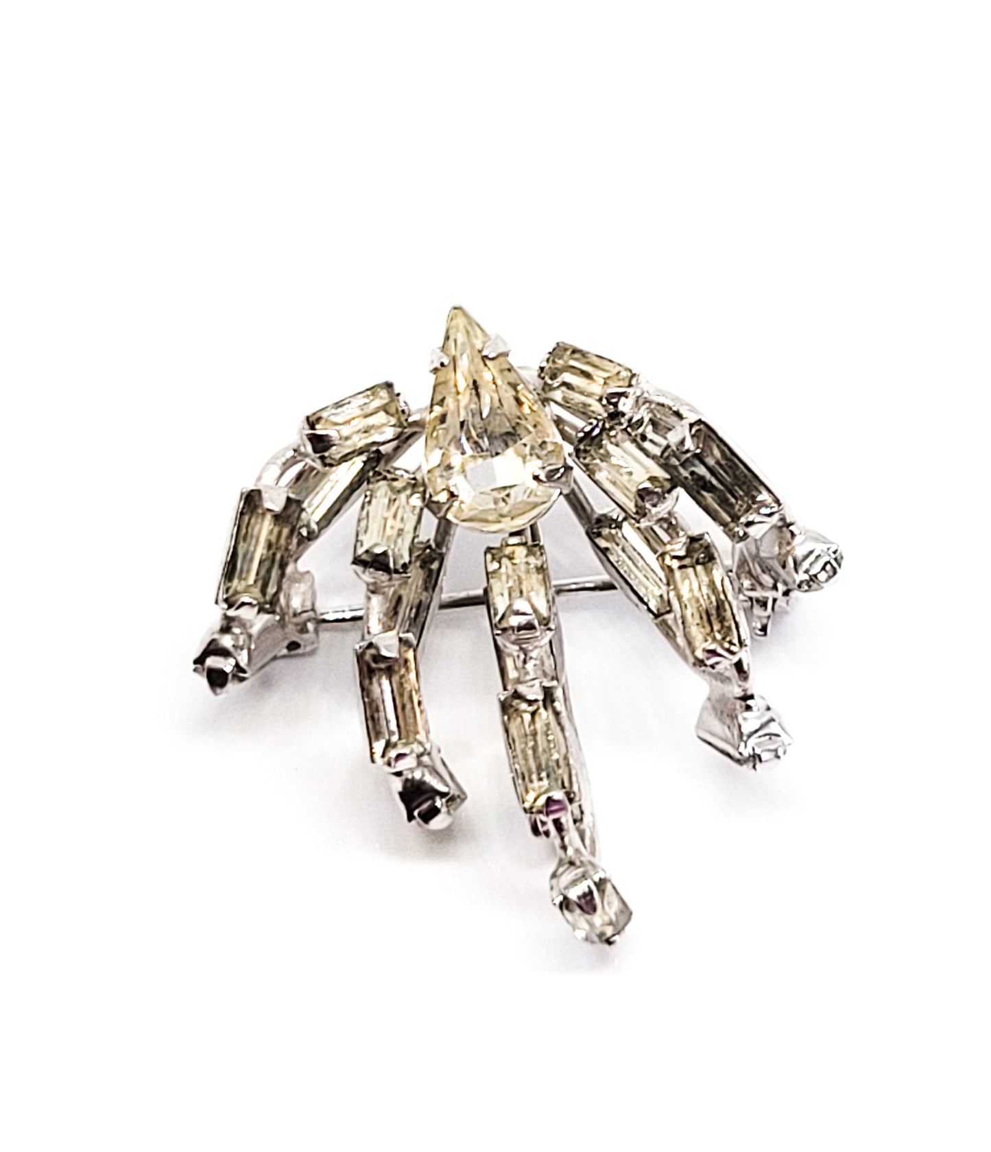 Multidimentional rhinestone crown vintage brooch pin mid century