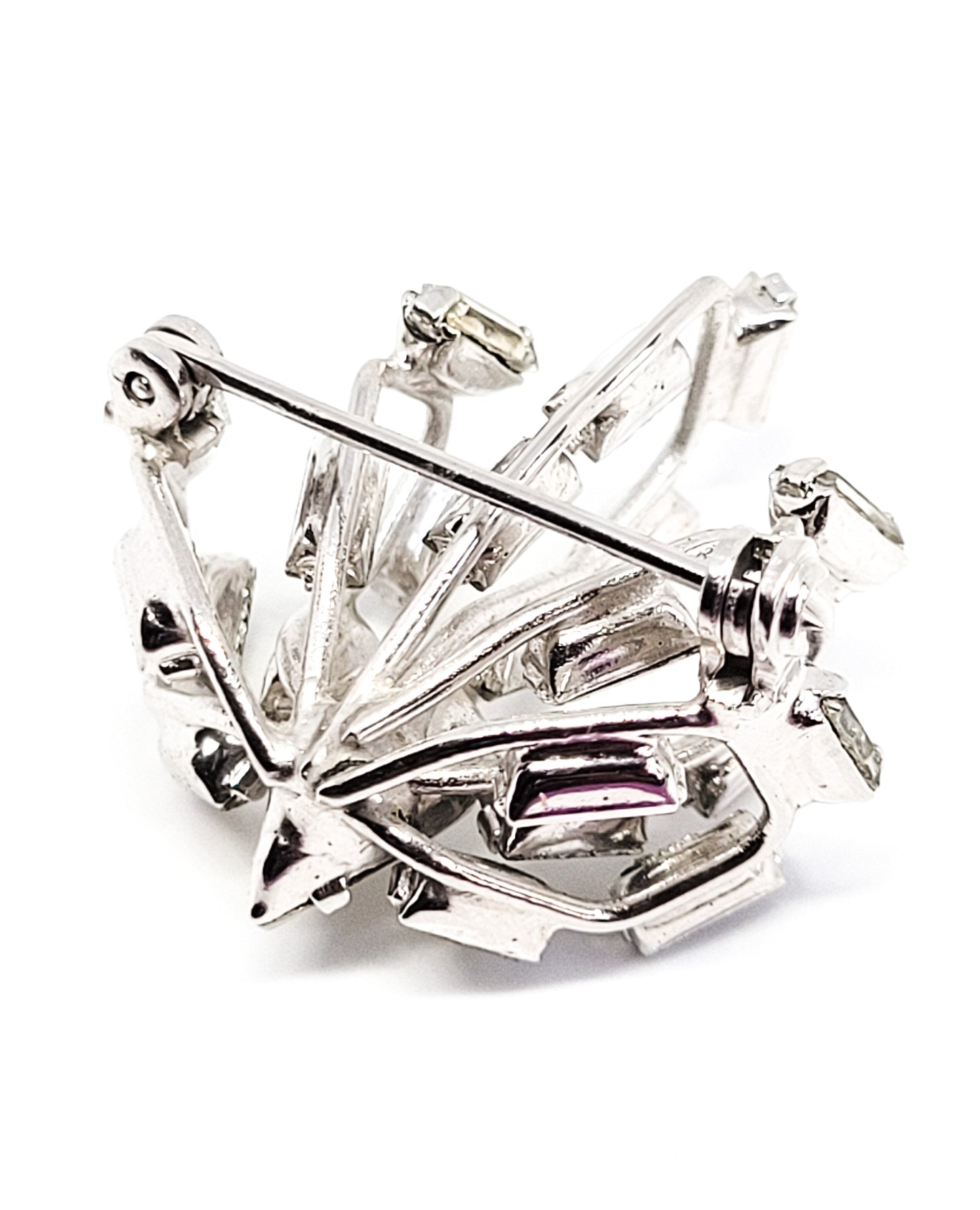 Multidimentional rhinestone crown vintage brooch pin mid century