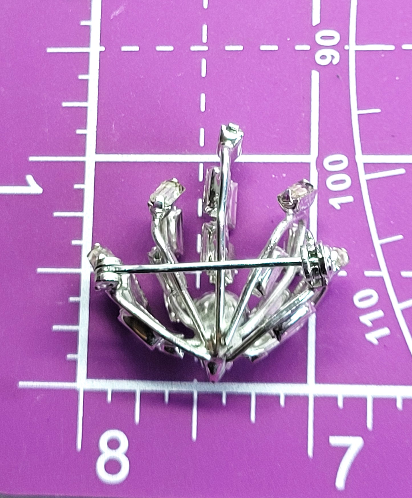 Multidimentional rhinestone crown vintage brooch pin mid century