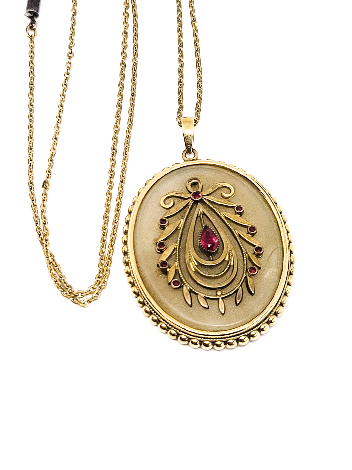 Kollmar and Jourdan antique Camphor glass Vermeil ruby gold filled necklace Germany