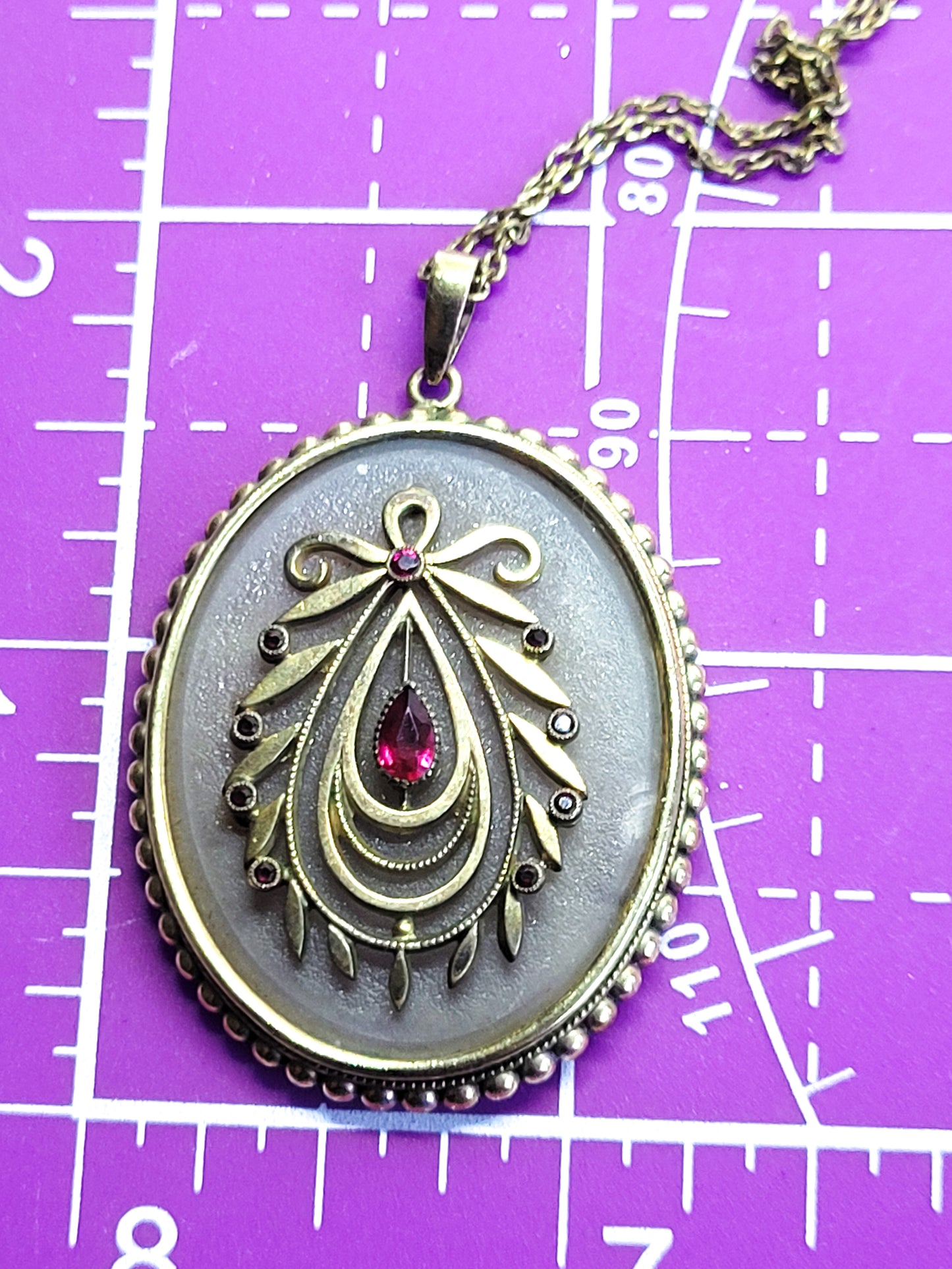 Kollmar and Jourdan antique Camphor glass Vermeil ruby gold filled necklace Germany