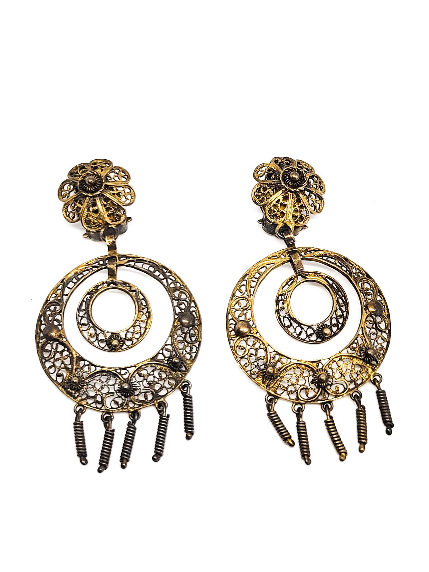 Zeeuwse Knoop Long antique gold over Sterling Silver Spun Filigree Dangle Earrings