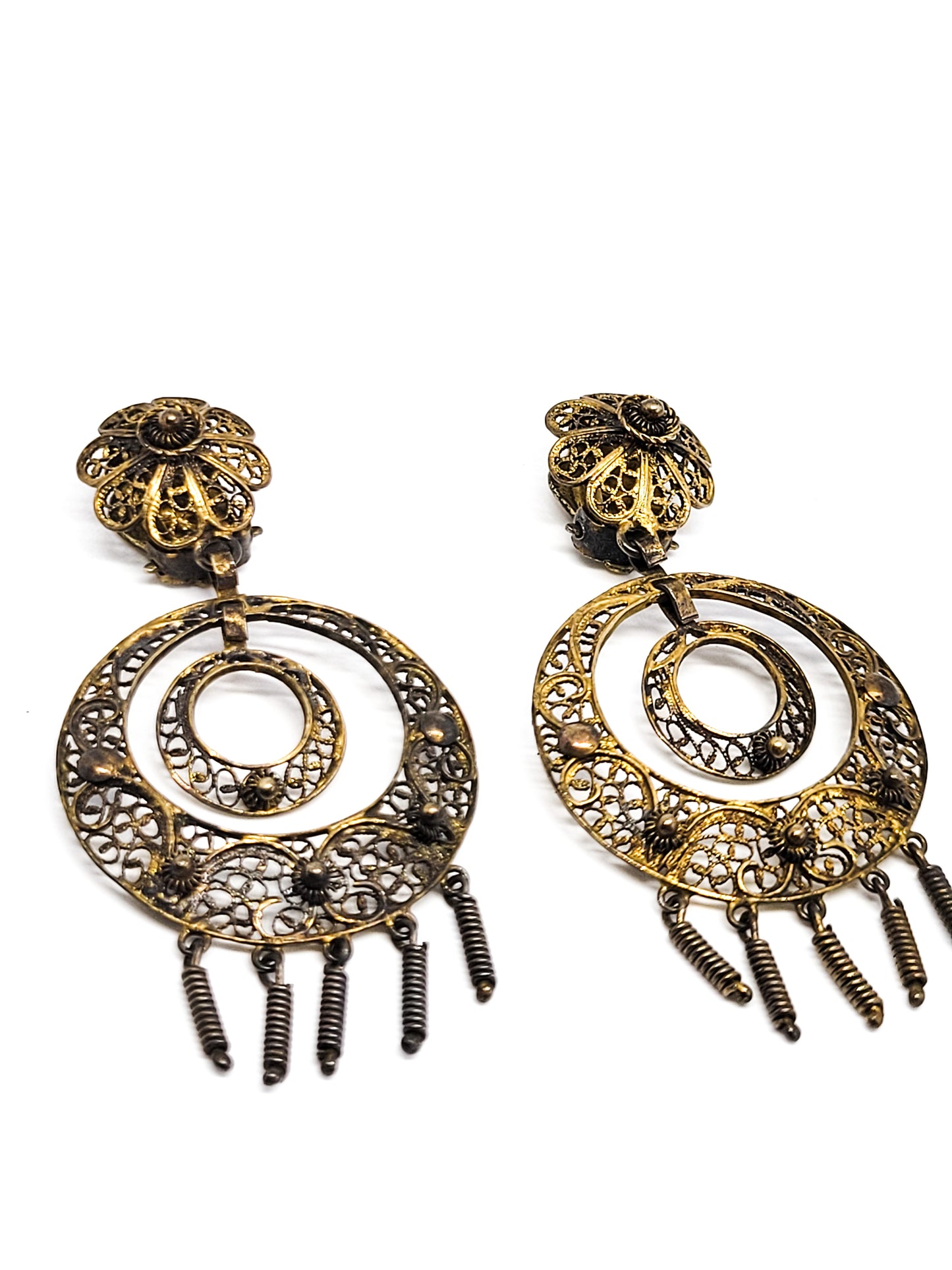 Zeeuwse Knoop Long antique gold over Sterling Silver Spun Filigree Dangle Earrings