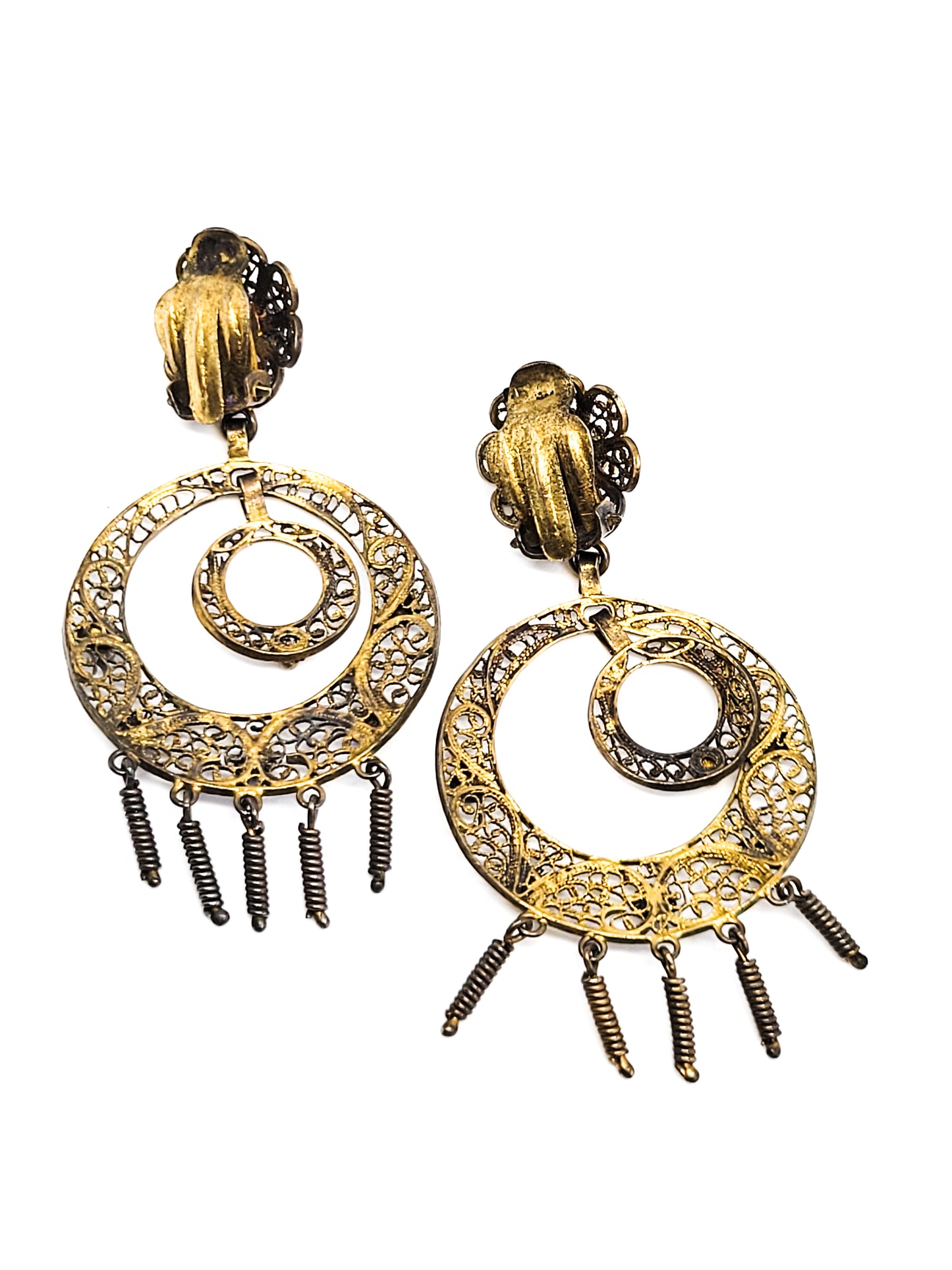 Zeeuwse Knoop Long antique gold over Sterling Silver Spun Filigree Dangle Earrings