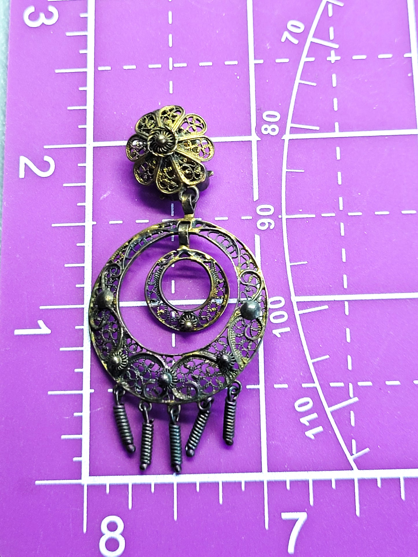 Zeeuwse Knoop Long antique gold over Sterling Silver Spun Filigree Dangle Earrings
