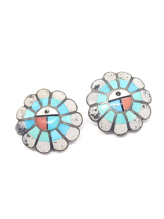 L.L. Dickson Larry and Lorinda Natie American Zuni Sterling sunface earrings 925