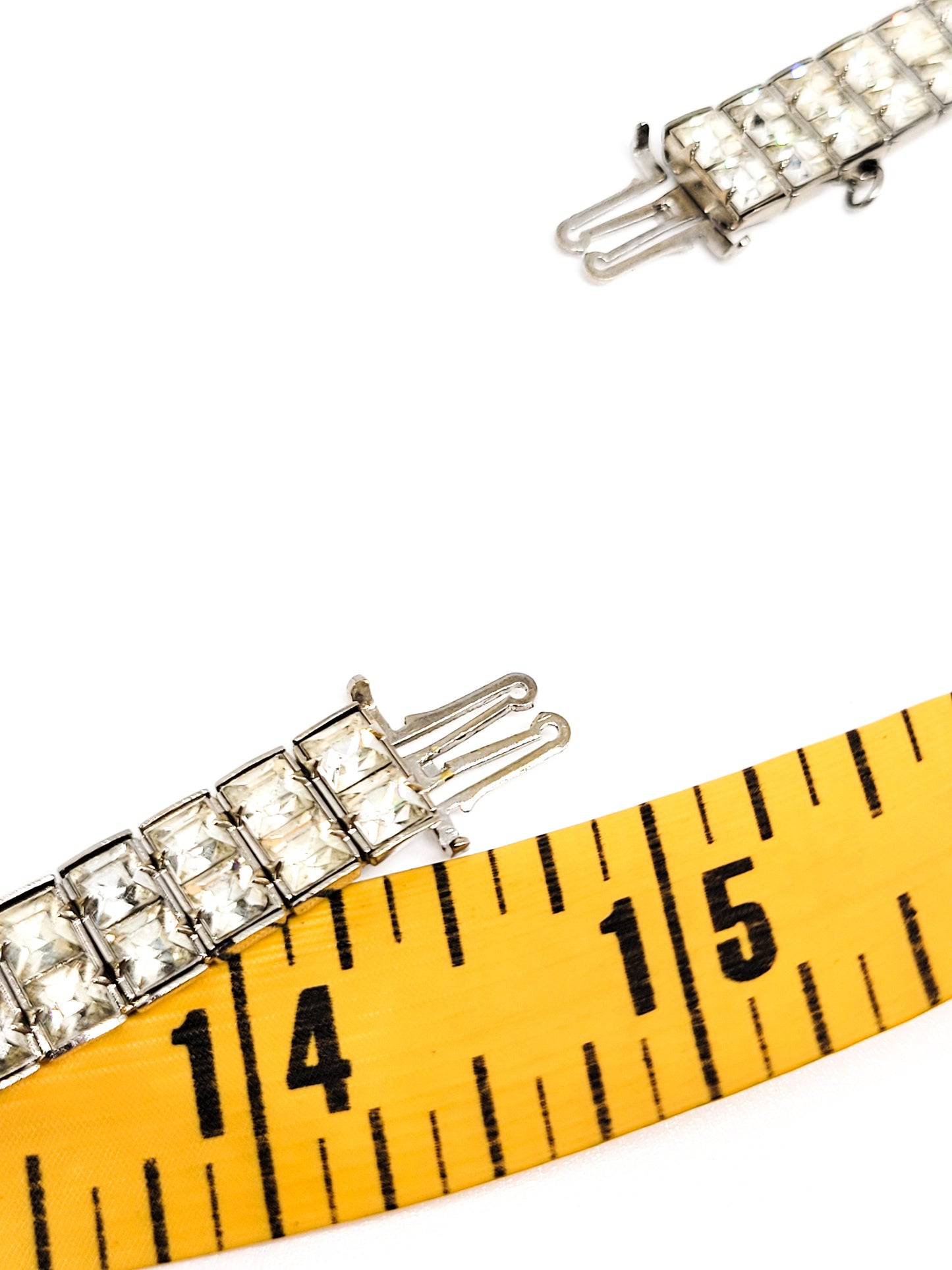 Princess cut rhinestone double row demi paure vintage 3 piece set