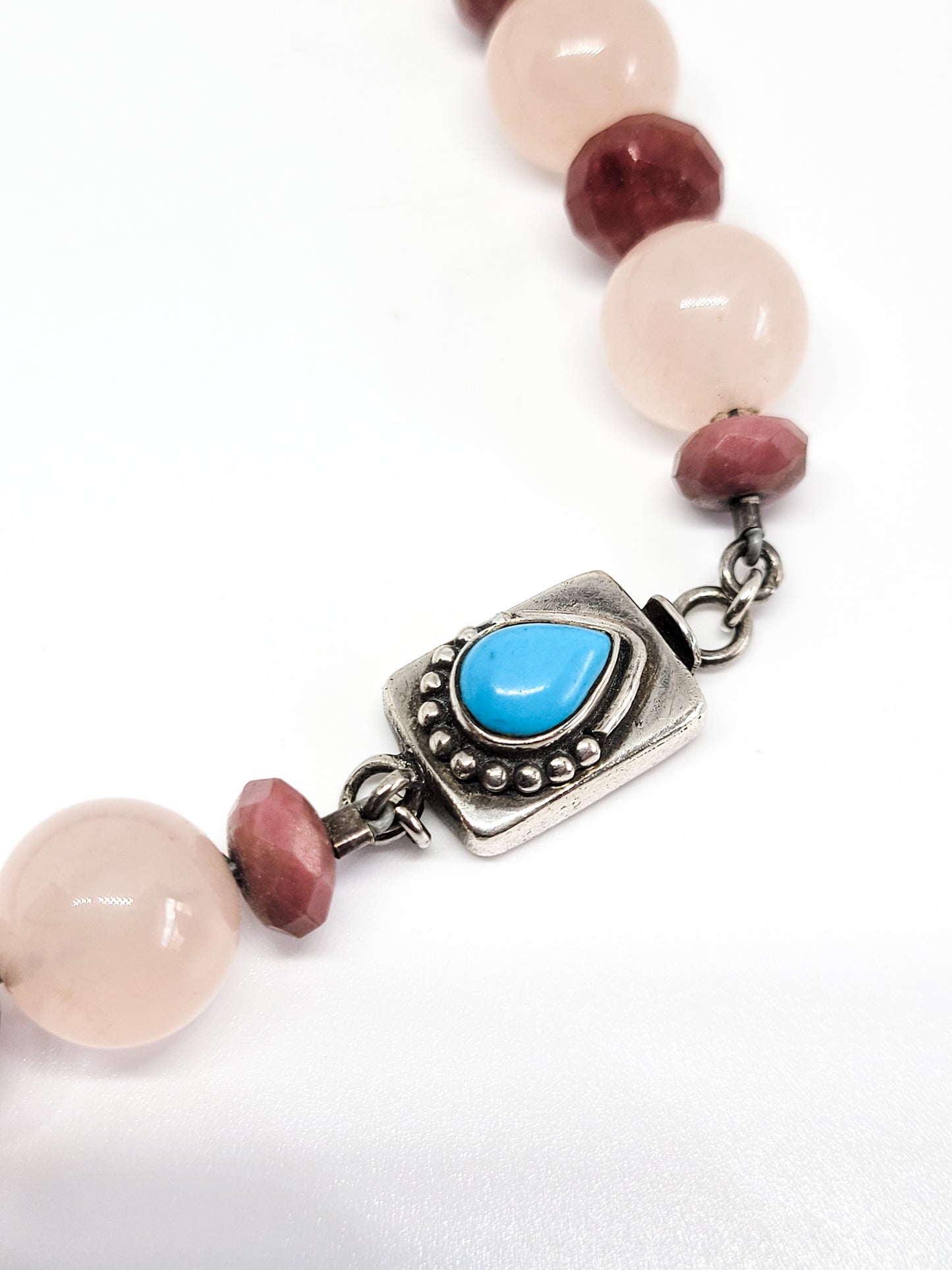 Cloisonne Rose quartz amazonite turqouise sterling silver beaded necklace