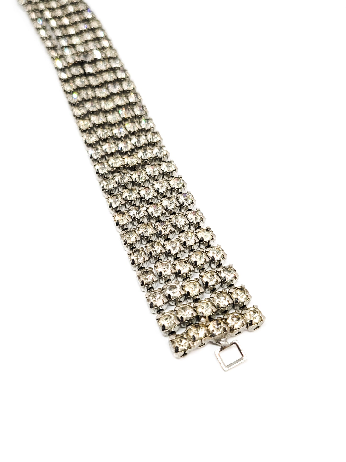 Large 4 row clear rhinestone vintage tennis cuff bracelet