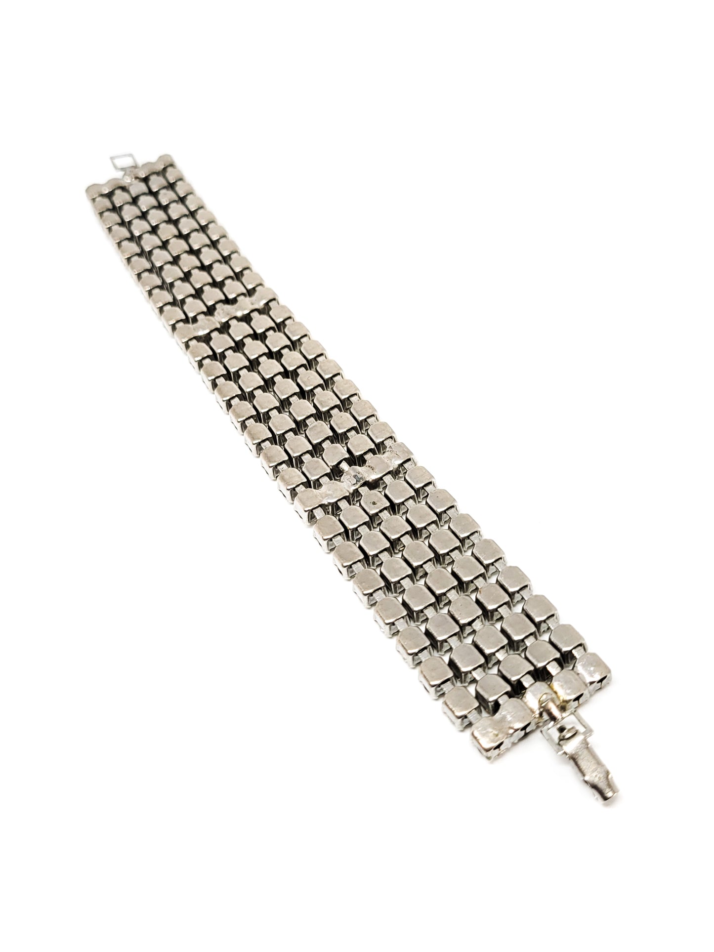 Large 4 row clear rhinestone vintage tennis cuff bracelet