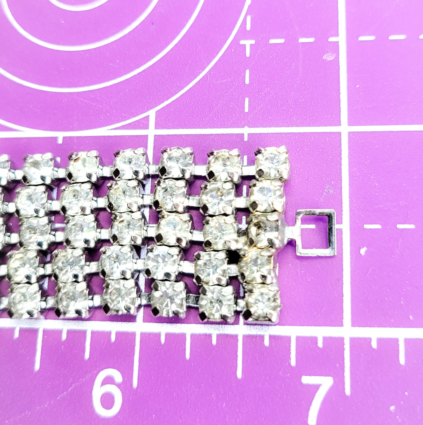 Large 4 row clear rhinestone vintage tennis cuff bracelet