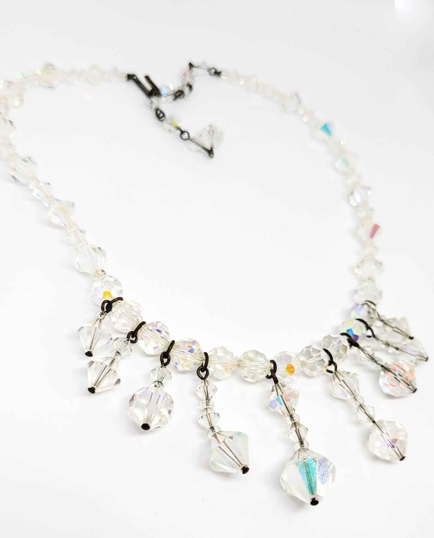Waterfall Austrian crystal rainbow aurora borealis vintage bib necklace