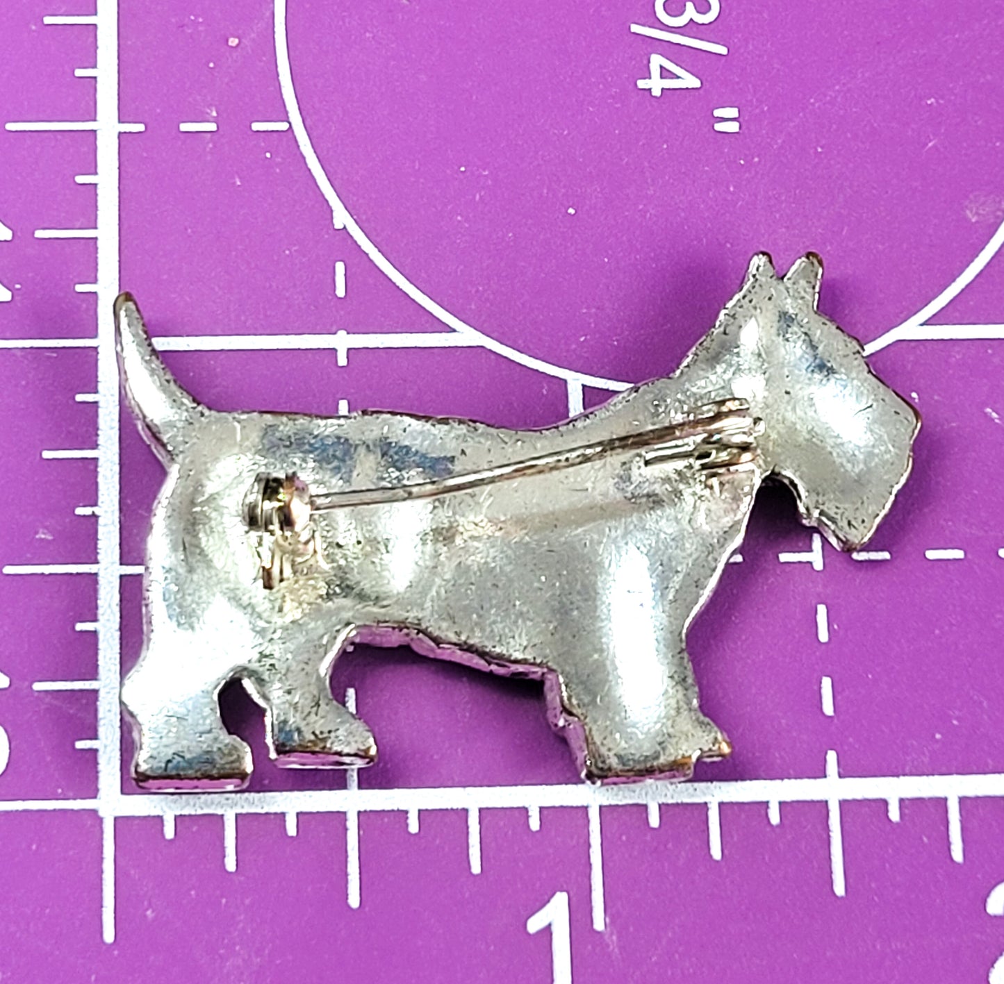 Scottie Dog vintage pot metal black and silver rhinestone brooch