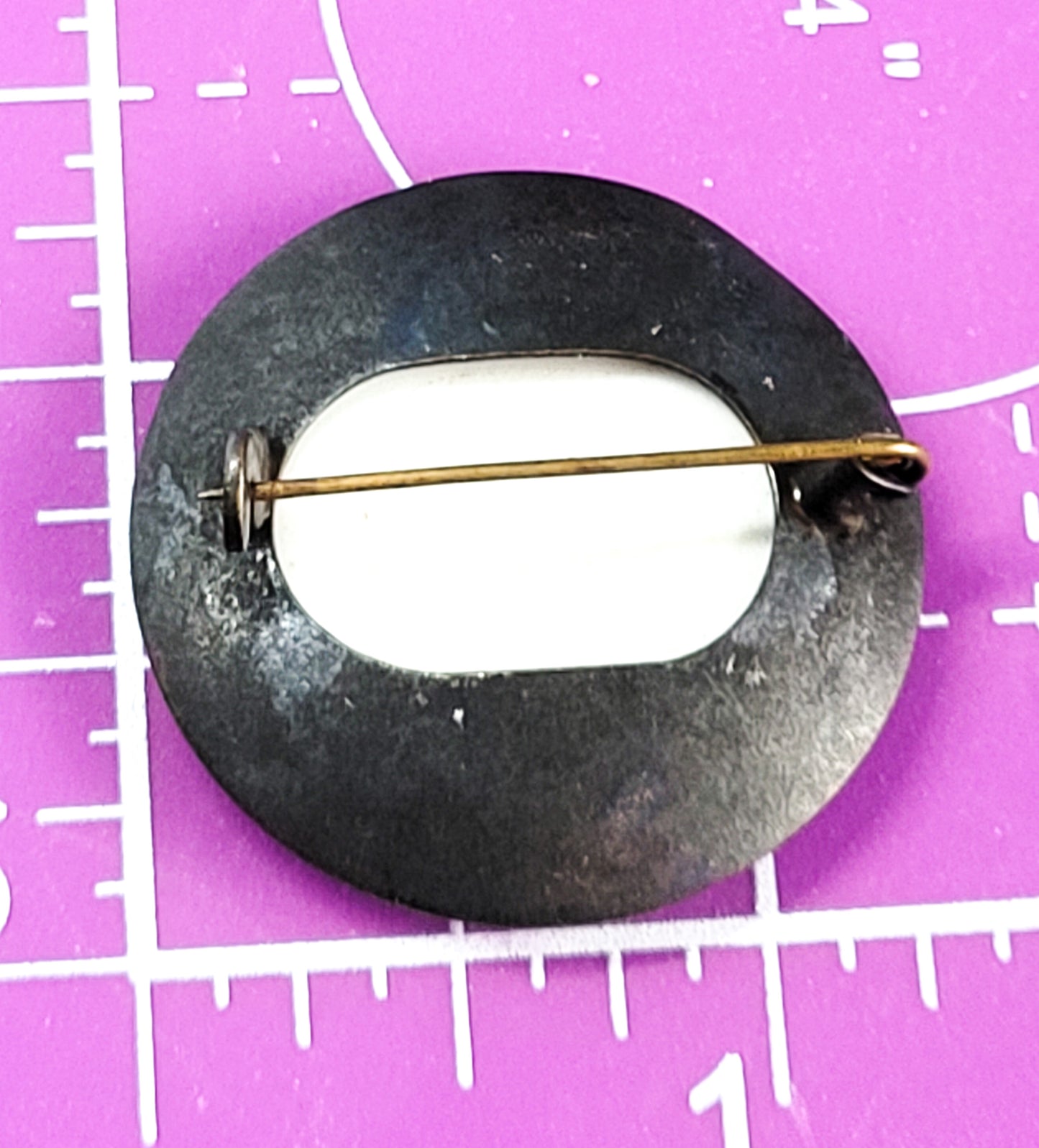 Retro painted porcelain orange poppy flowers japanned vintage brooch