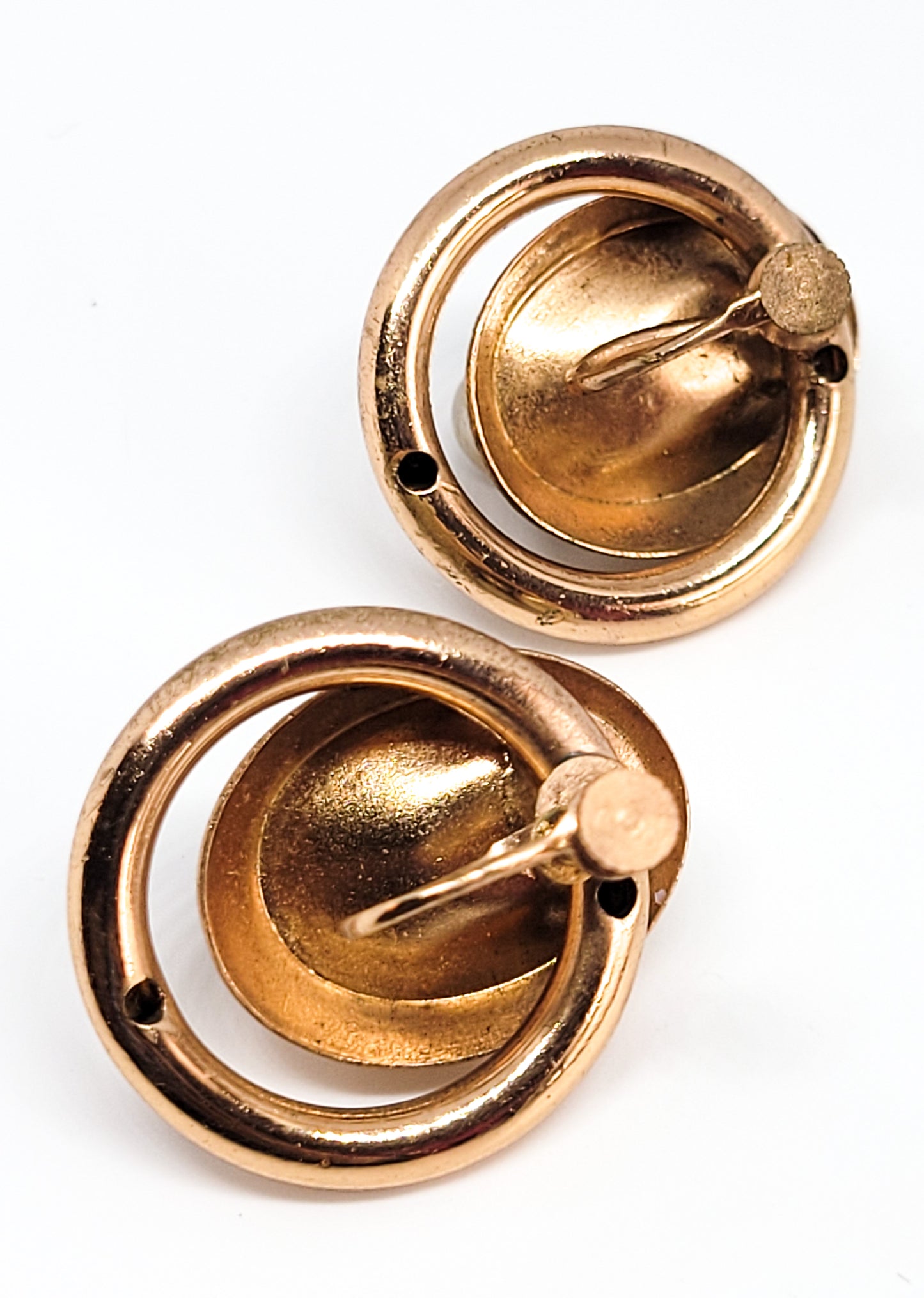 Gold filled faux pearl and rhinestone vintage hoops screw back earrings