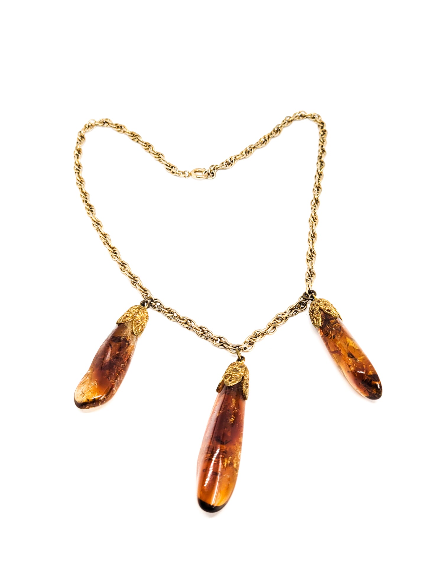 Citrine natural crystal gemstone drop vintage gold filled necklace