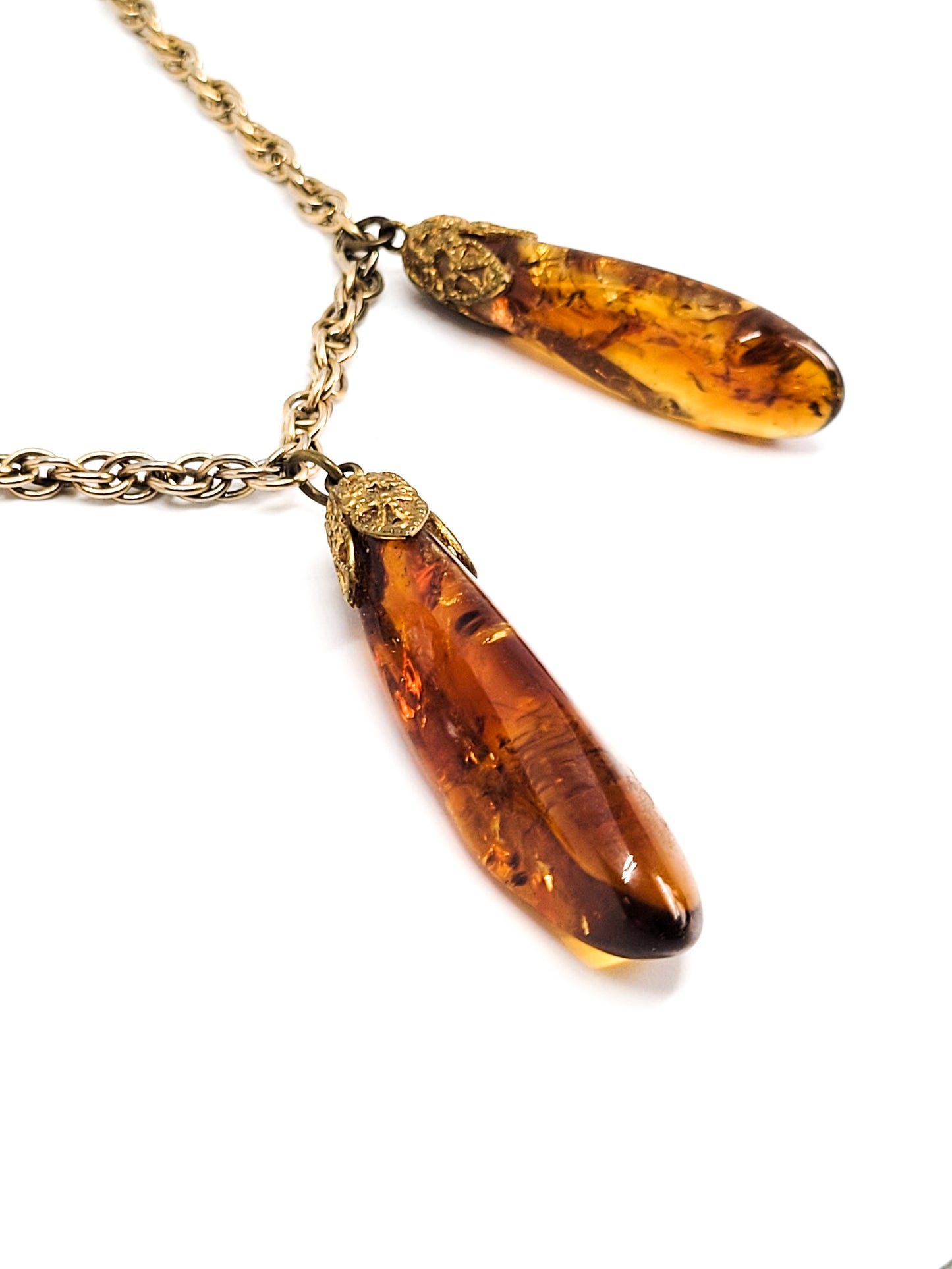 Citrine natural crystal gemstone drop vintage gold filled necklace