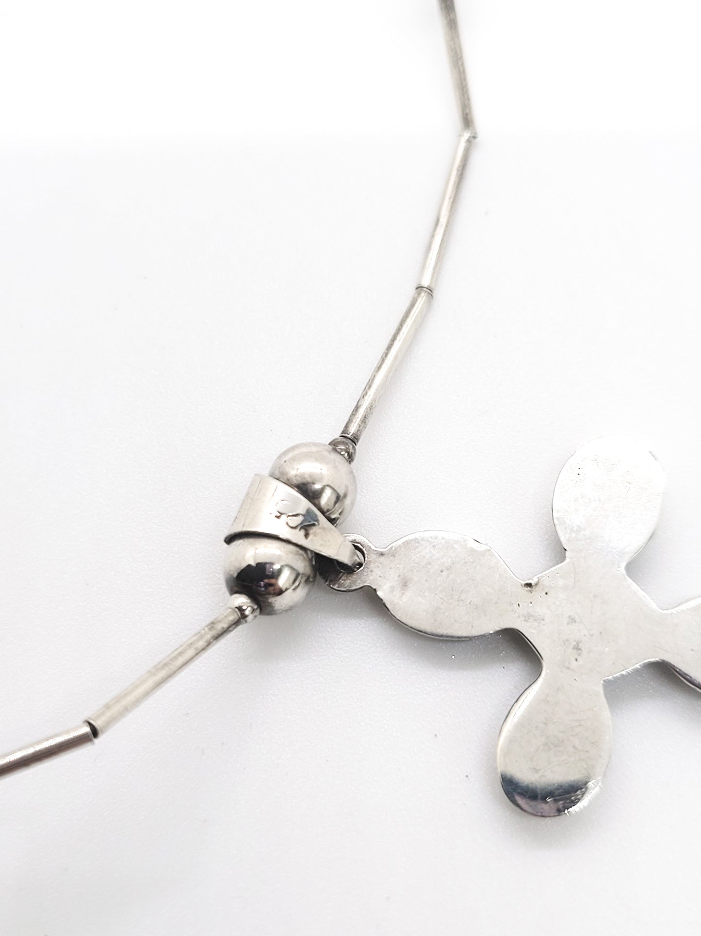Liquid silver block turquoise sterling silver vintage cross necklace 925